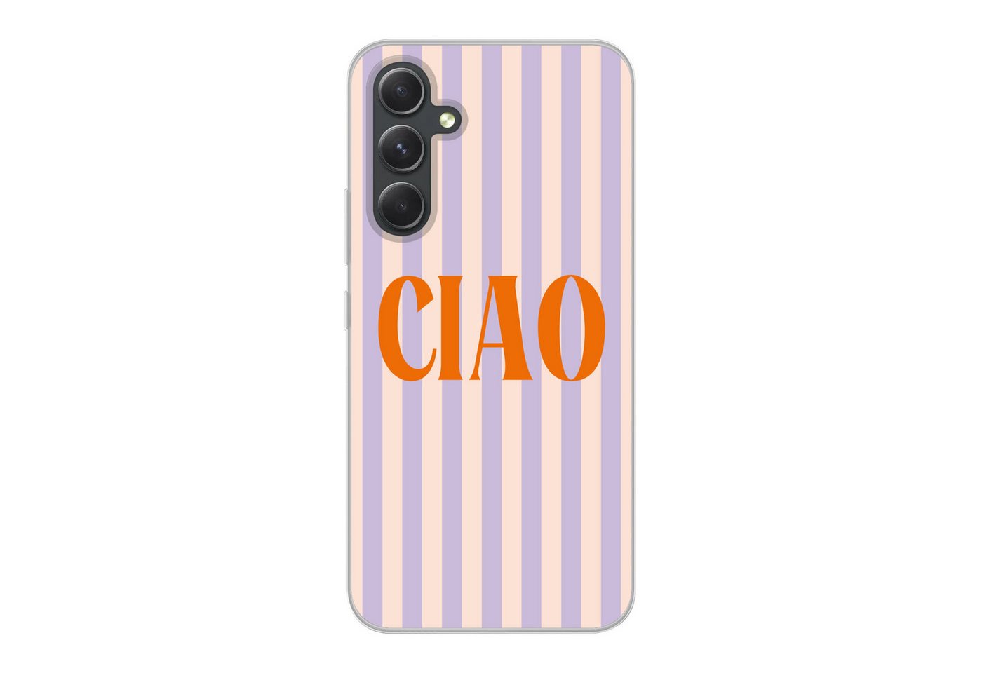 MuchoWow Handyhülle für Samsung Galaxy A54 Ciao - Zitat - Pastell - Streifen, Phone Case, Silikon, Schutzhülle Dünn
