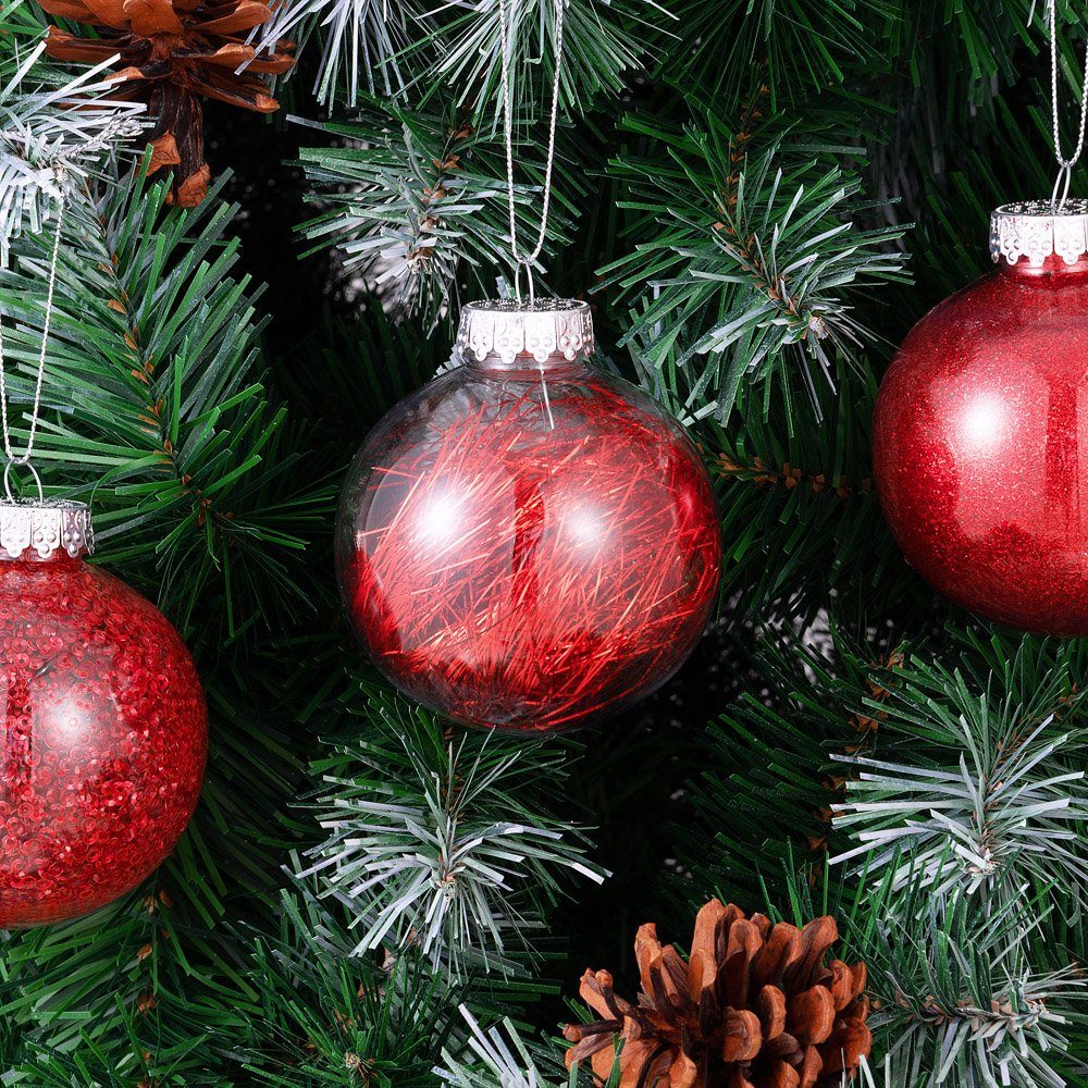 Ø6cm transparent Weihnachtsbaumkugel, Christbaumkugeln Kunststoff Casaria gefüllt 24tlg Rot