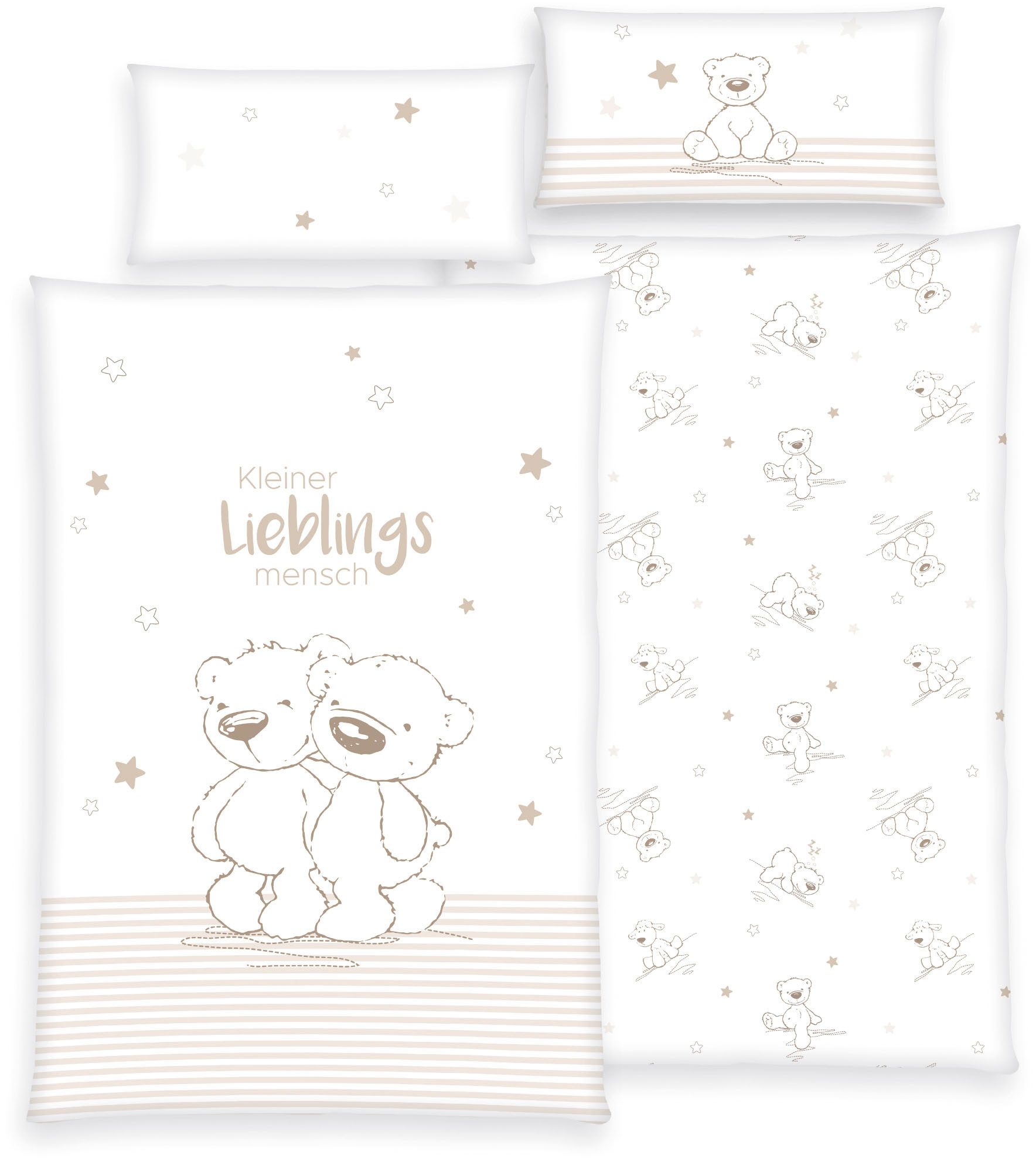 OTTO home Kinderbettwäsche Kleiner Liebling in Gr. 100x135 und 135x200 cm, Renforcé, 2 teilig, aus Baumwolle, mit niedlichem Bärenmotiv & Schriftzug, Babybettwäsche