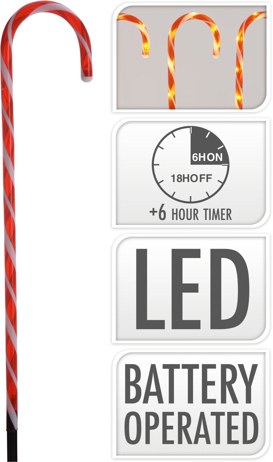 Spetebo Gartenstecker XXL Weihnachts Außen Timer mit - Set 74 5tlg.-Set) Zuckerstangen 5er LED mit 5-St., betrieben Deko Timer Batterie cm (Packung, für Outdoor