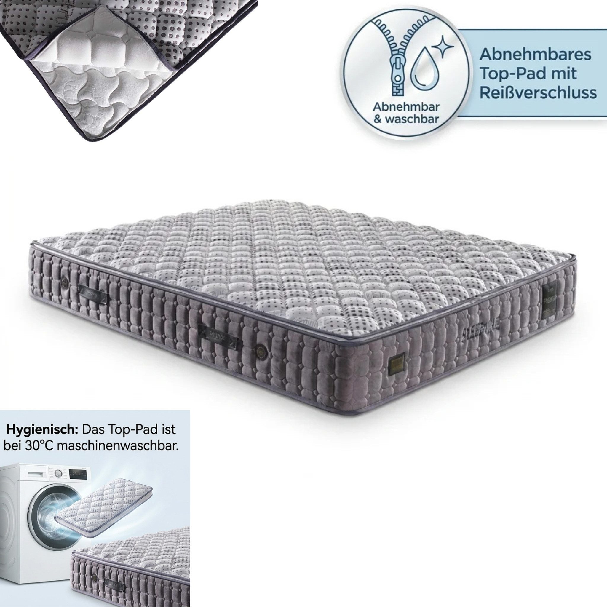 Taschenfederkernmatratze 7 Zonnen Matratze mit Reißverschluss abnehmbar und waschbar, Bambi, 31 cm hoch, (Topper mit Reißverschluss), Taschenfederkern