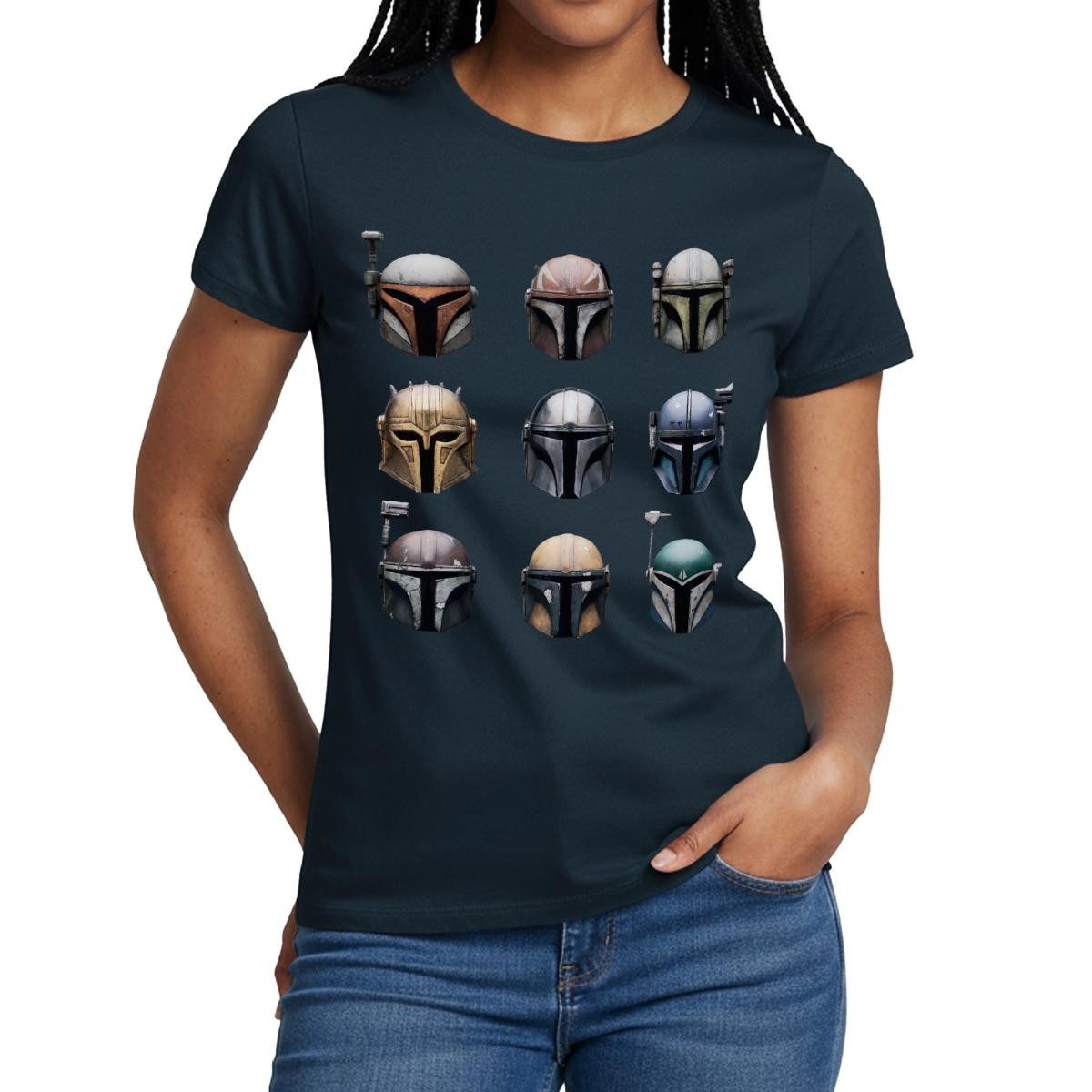 Spreadshirt T-Shirt Star Wars: Mandalorian Mandalorianische Helme Frauen T-Shirt (1-tlg)