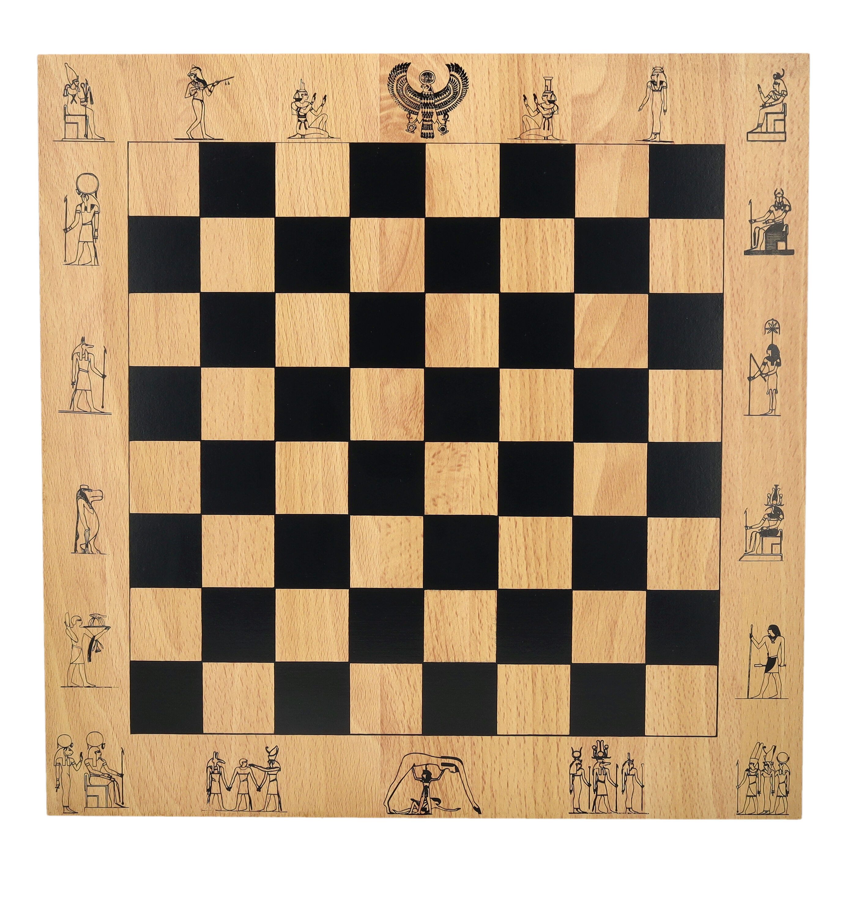 Spielwelt Schachbrett Holz – Ägyptische Hieroglyphen Design 36 cm ohne Figuren