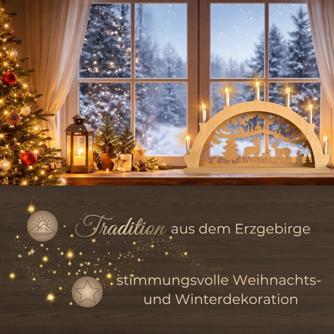 Weigla Schwibbogen Winterwald mit Hirschfamilie, Lichterbogen aus Holz, NATUR – Bild 4 von 4