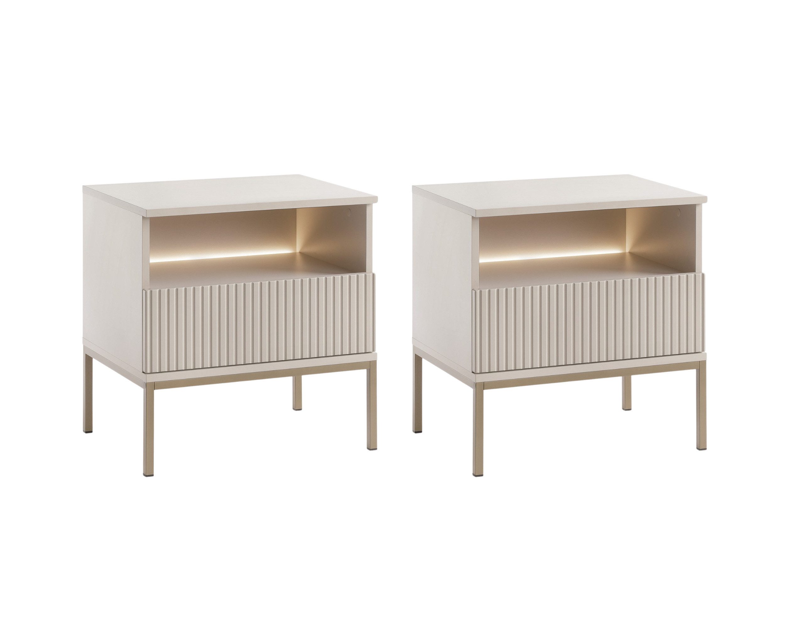 MOEBLO Nachttisch Sentino S54 LED (Nachttisch 2er Set mit gefrästen Fronten günstig online kaufen