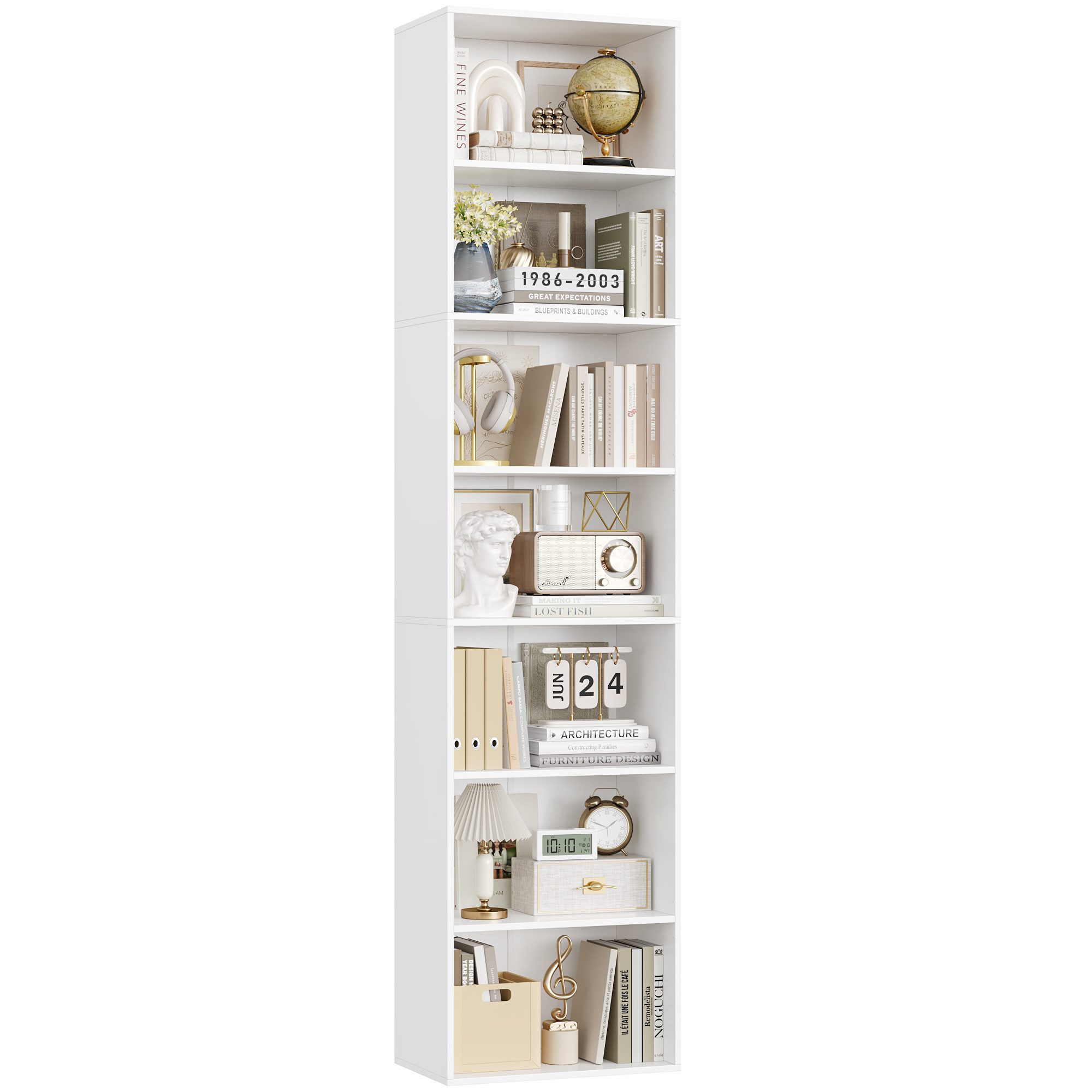 Homfa Bücherregal Regal mit 7 Fächern, 220cm Bücherschrank Standregal, verstellbare Ablagen
