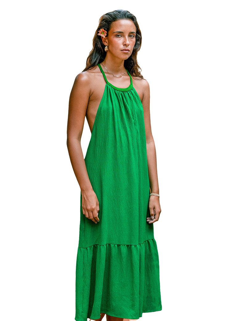 Maxikleid Rückenfreies ärmelloses Kleid mit Rüschensaum