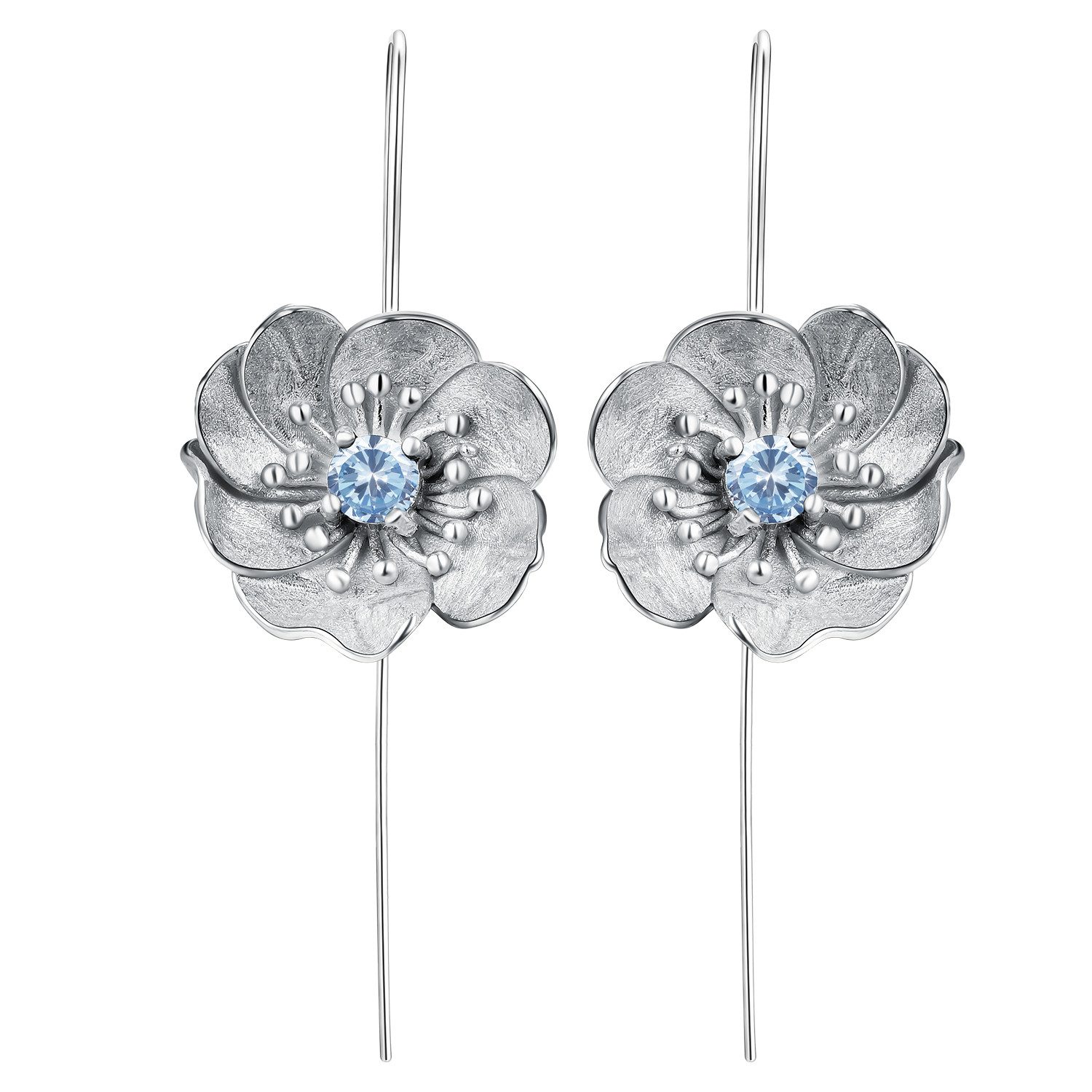 Runde Perlé Paar Ohrhänger blühende Anemone Hängeohrringe Topaz, handgefertigte Ohrringe, 925er Silber, 18K Gold, natürlicher Topaz