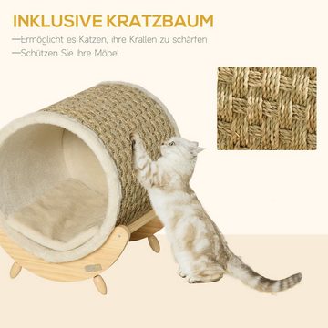 PawHut Tierbett Katzenhöhle mit Kratzfläche inkl. Kissen, Kratztonne, 41 x 38 x 43 cm