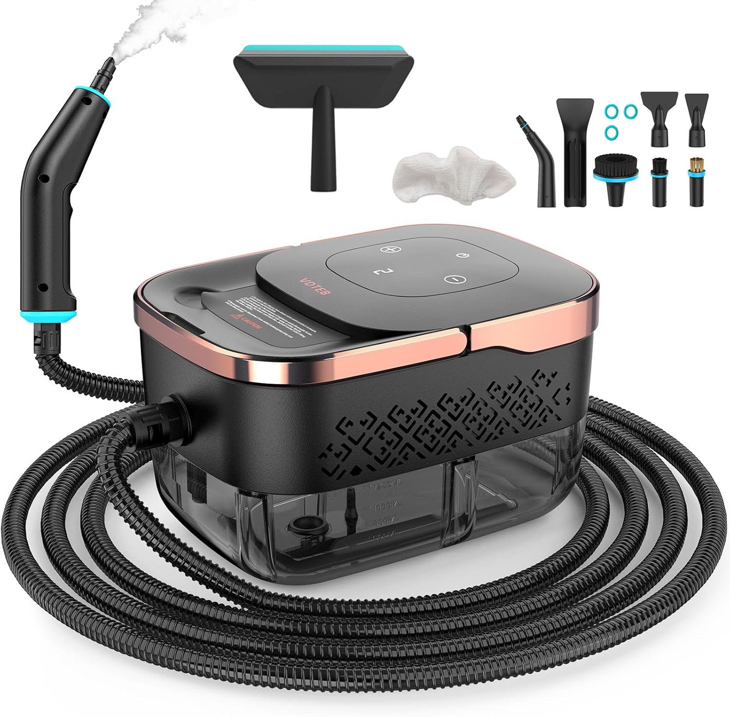 AKKEE Handdampfreiniger 2500W Dampfreiniger mit 1250 ml Wassertank Auto-Dampfreinigungsgeräte, 2500 W, 6 stufige Leistungsregelung, Komplettes Zubehörset