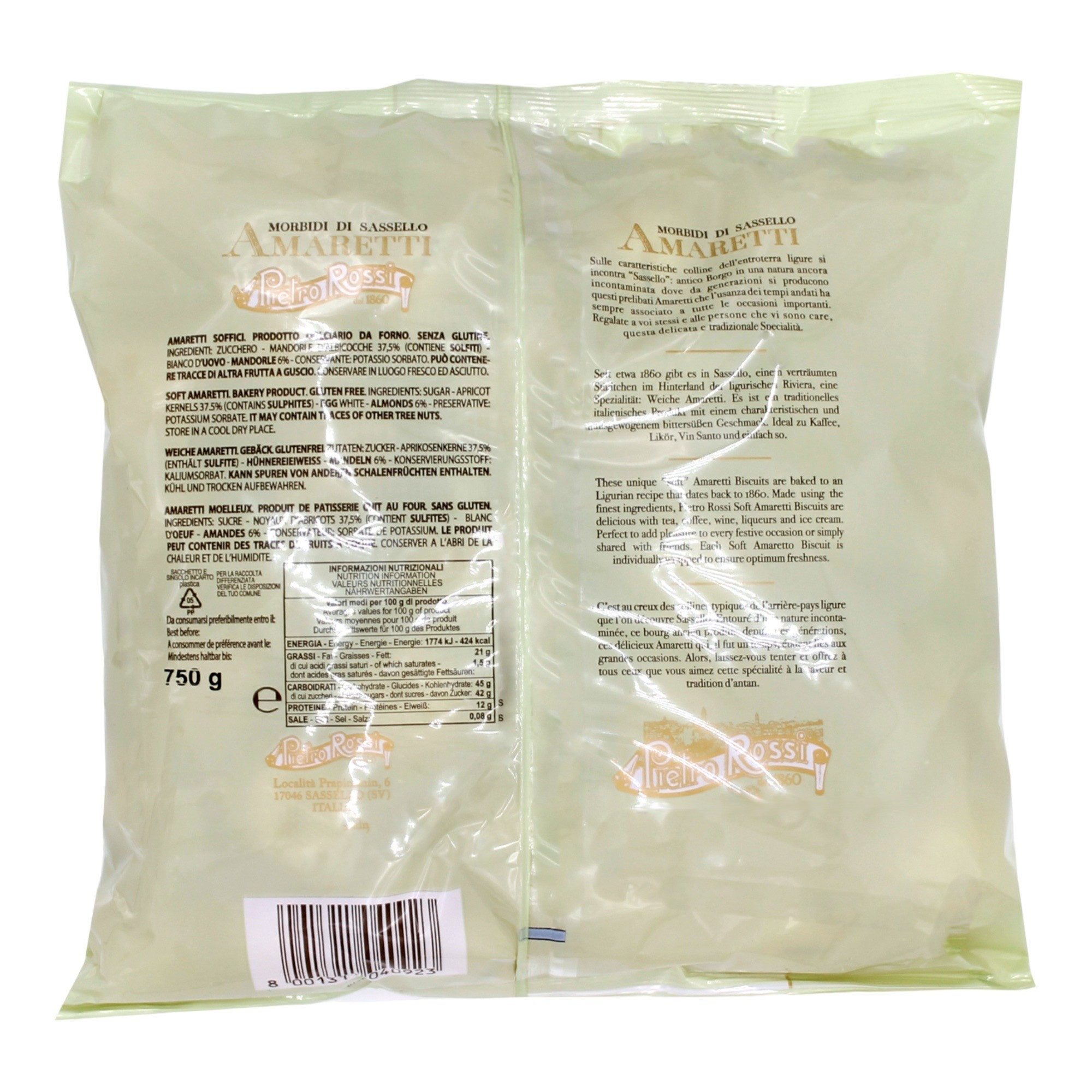 Pietro Rossi Kekse Pietro Rossi Amaretti 750g einzeln verpackt – 37,5% Aprikosenkerne, 1 x (einzeln verpackt, frischer Genuss aus Italien, zart & weich) – Bild 5 von 5
