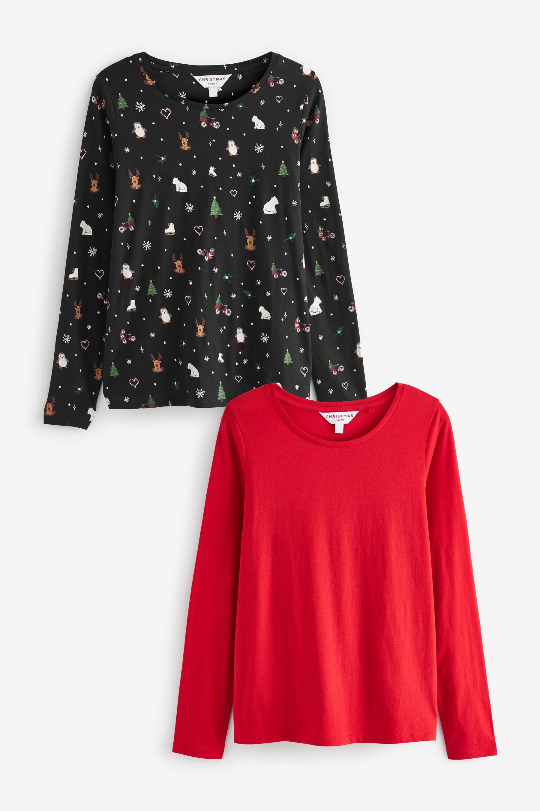 Next Langarmshirt 2 x Weihnachtspullover mit Rundhalsausschnitt (2tlg)