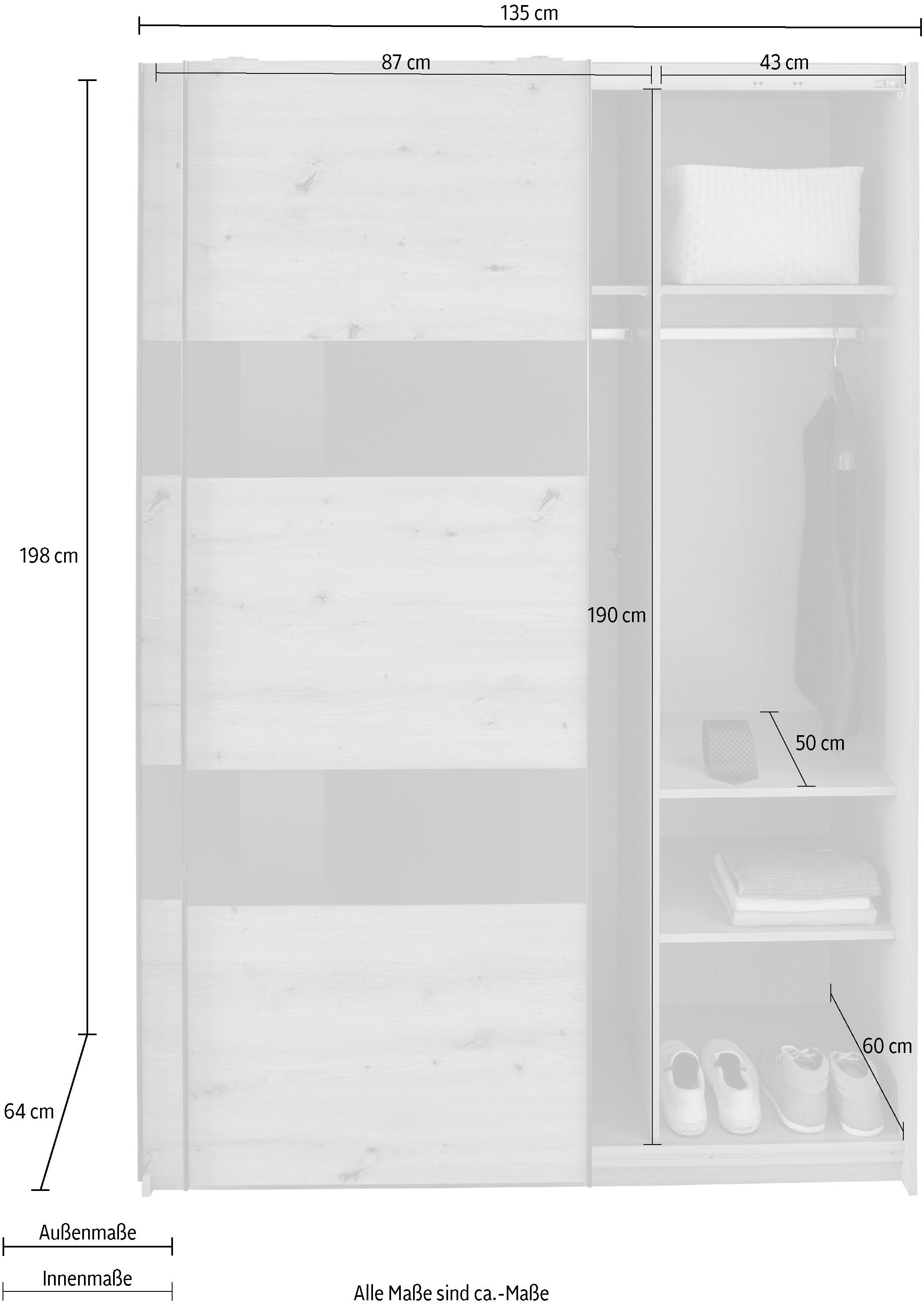 Wimex Schwebetürenschrank Altona mit Glaselementen zusätzlichen und weiß/Grauglas weiß | Einlegeböden