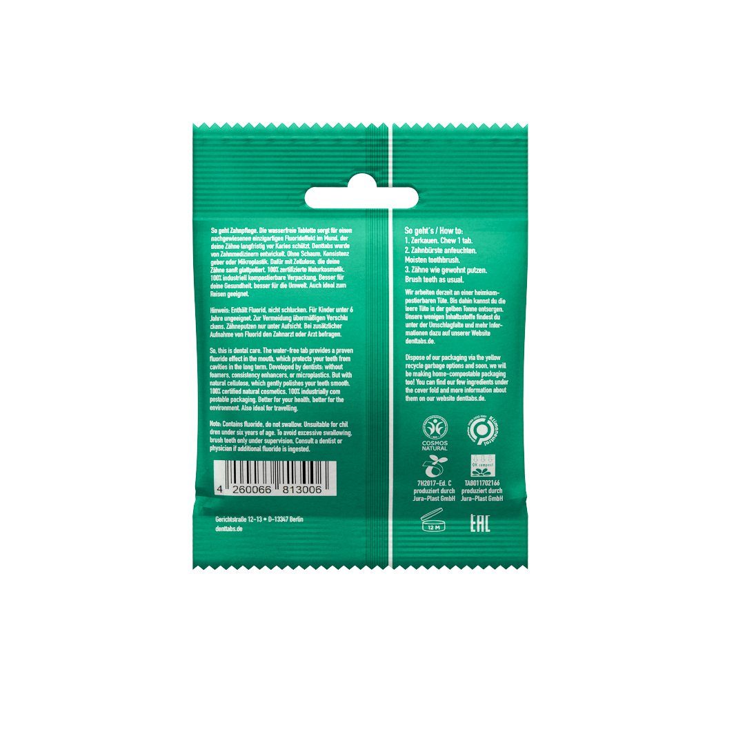 Denttabs Zahnpasta DENTTABS Zahnputztabletten Mint (125 Stück) - mit Fluorid, (125-St)