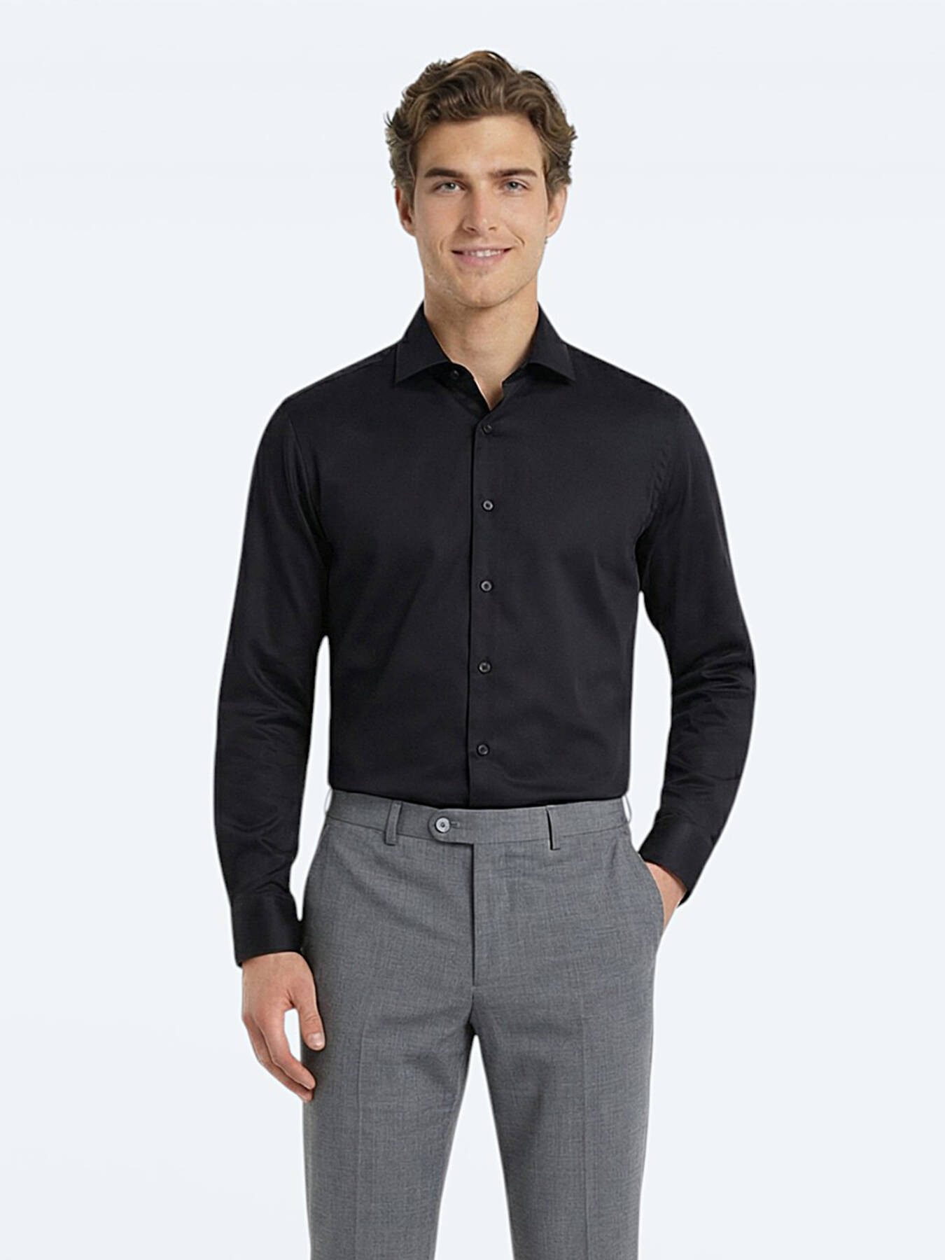 KİP Hemdbluse Schwarzes Klassisches Baumwollhemd