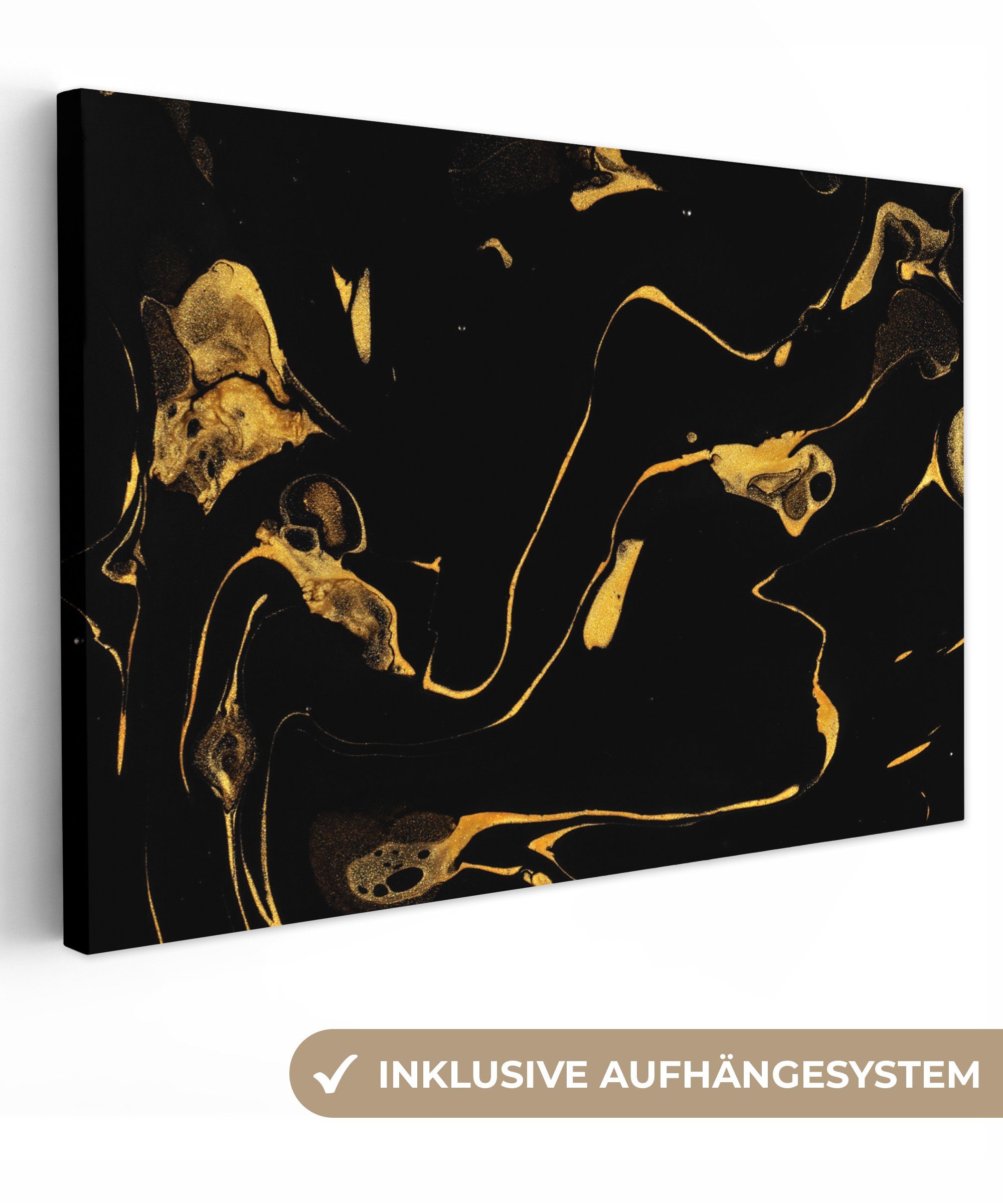 OneMillionCanvasses® Leinwandbild Muster - Gold - Schwarz, (1 St), Wandbild Leinwandbilder, Aufhängefertig, Wanddeko, 30x20 cm
