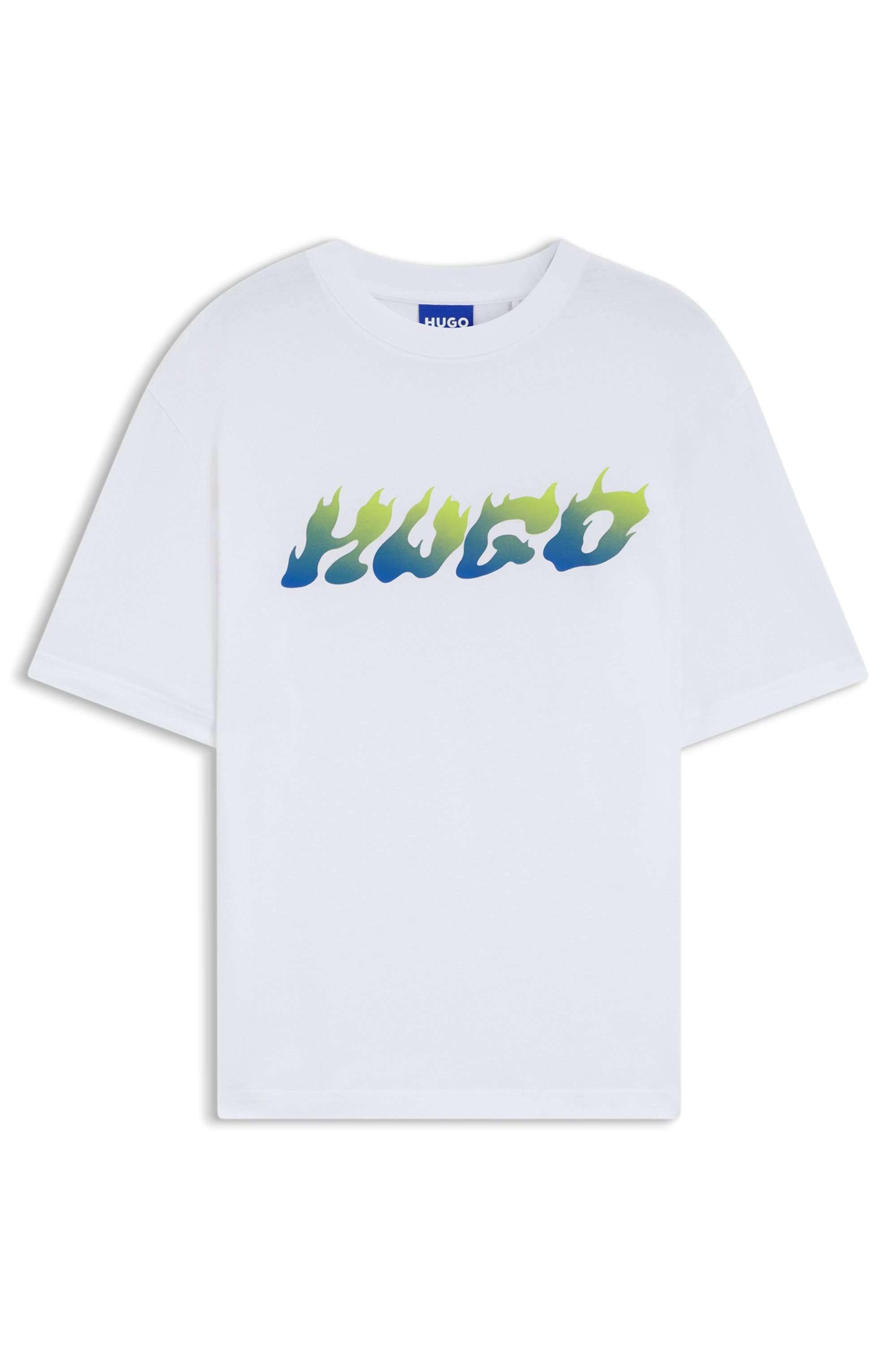 HUGO T-Shirt Napolux Rundhalsausschnitt, regular fit, Logodruck – Bild 4 von 5