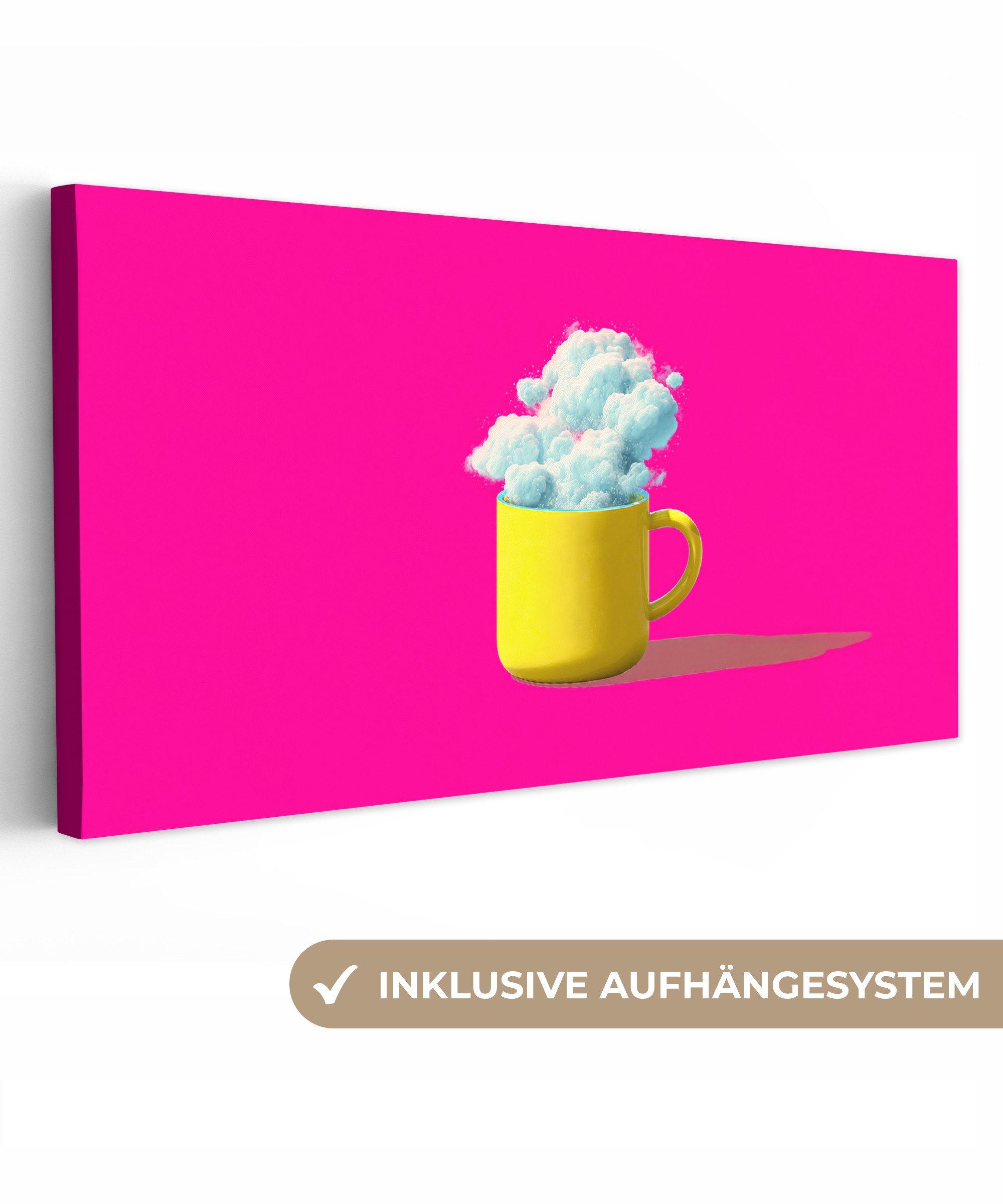 OneMillionCanvasses® Leinwandbild Panorama Becher - Wolken - Rosa - Minimalistisch, Fotodruck (1 St), Wandbild, Deko Schlafzimmer Wohnzimmer Flur 40x20 cm