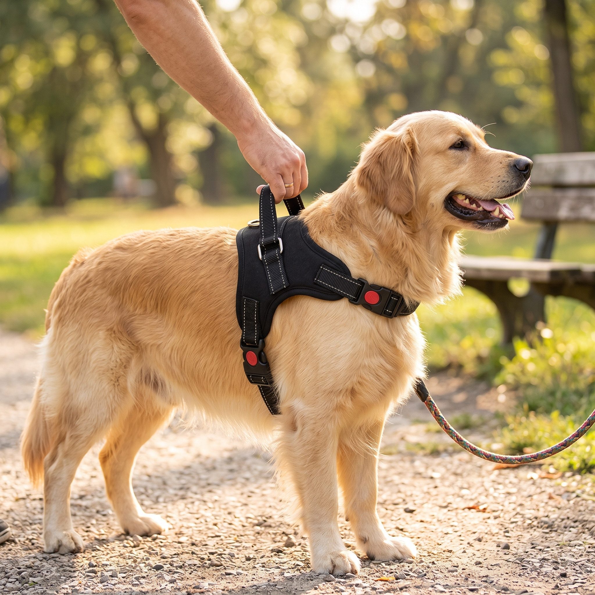 H-basics Hunde-Powergeschirr XL mit Griff, Anti-Zug, gepolstert, reflektierend, Polyester, verstellbar Hals 61-74 / Brust 70-95 cm