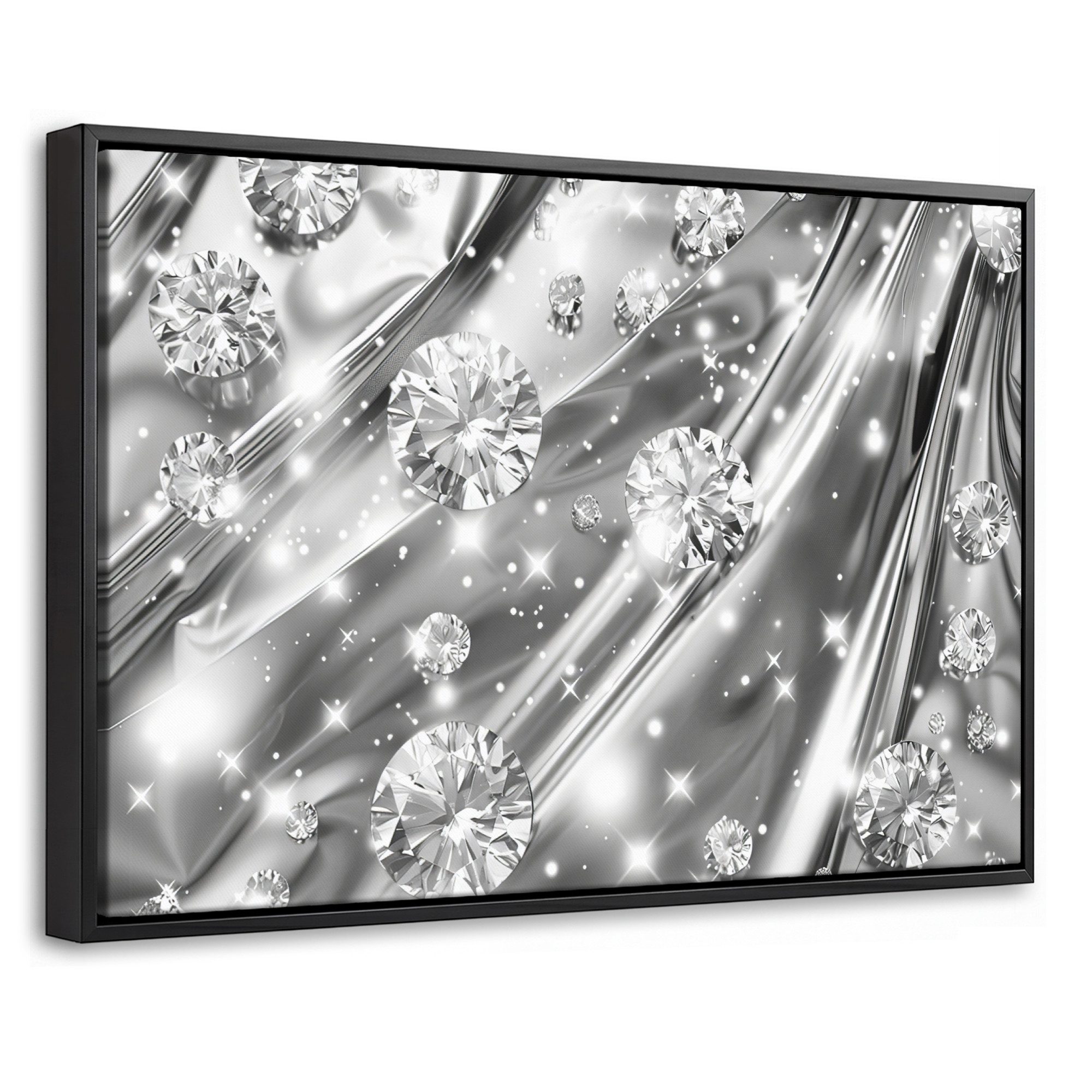 OneMillionCanvasses® Leinwandbild mit Rahmen - Abstrakt - Diamant - Luxus - Modern - Silber, Fotodruck (1 St), Bilder, Zimmer Wand Bild Dekoration 30x20cm