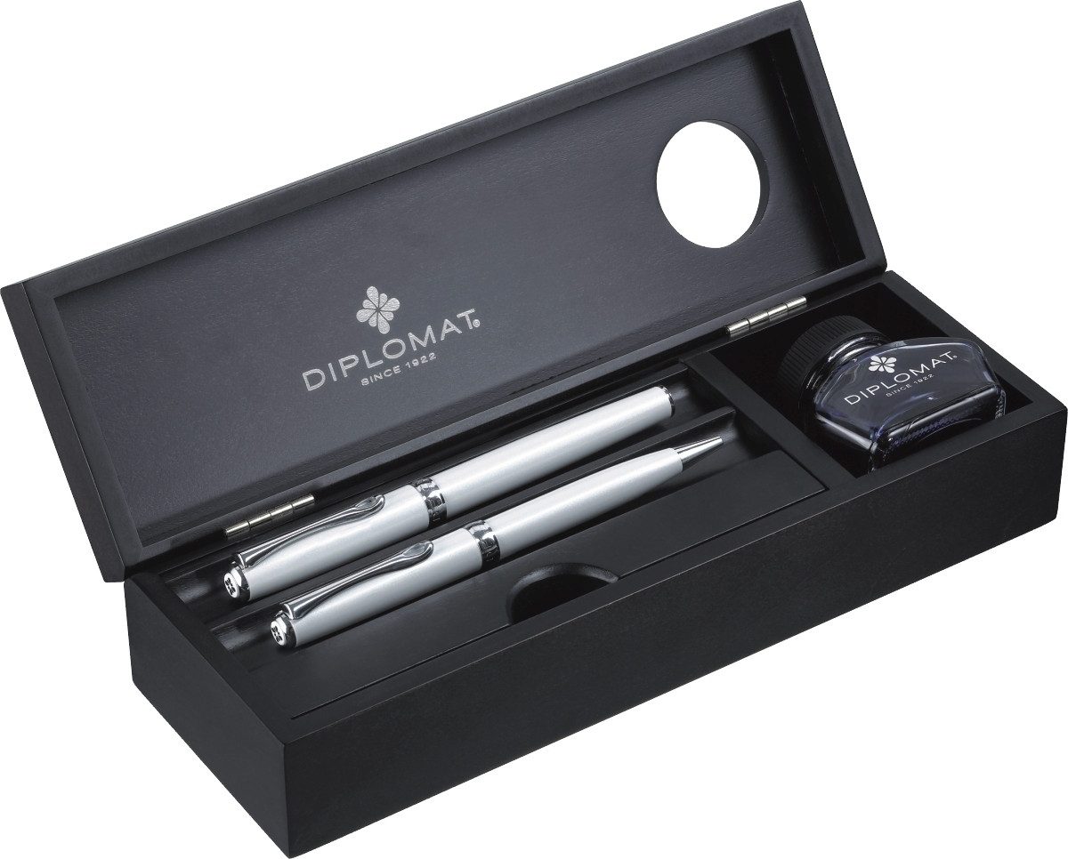 Füllfederhalter Edelholzkassette Wenge mit Tintenglas