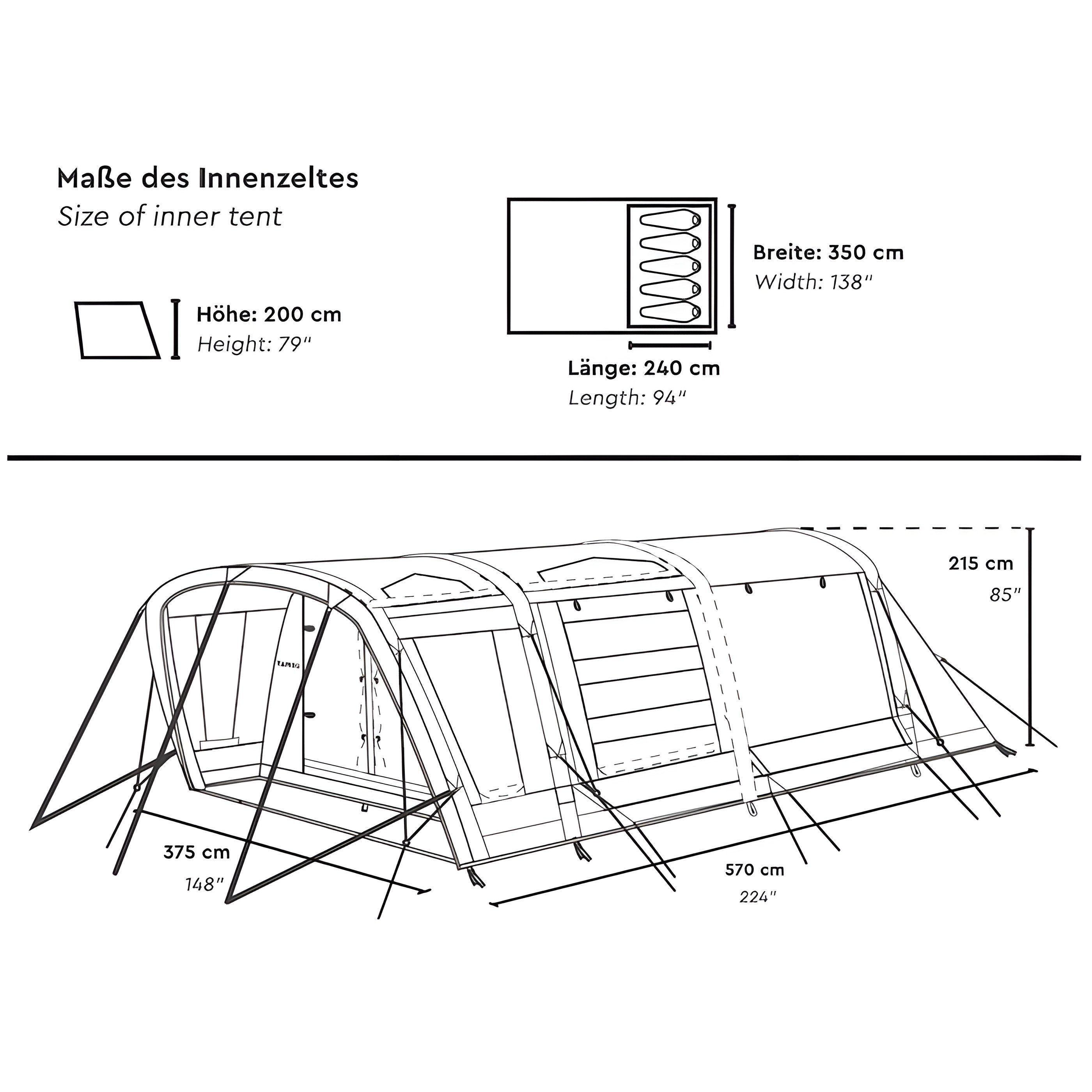 Tambu aufblasbares Zelt BISALA 5 - 5 Personen Familien Tunnelzelt AIR, Personen: 5, Air-System (Luftgestänge), Baumwollmischgewebe, TC