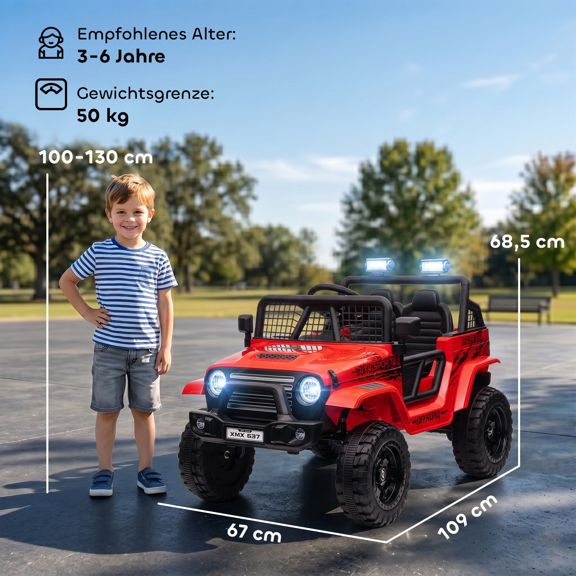 AIYAPLAY Elektro-Kinderauto mit Musikanschluss, 2,4G Fernbedienung, Scheinwerfer, Hupe, 3-5 km/h, Belastbarkeit 25 kg, (1-tlg), für Kinder 3-6 Jahre, Rot