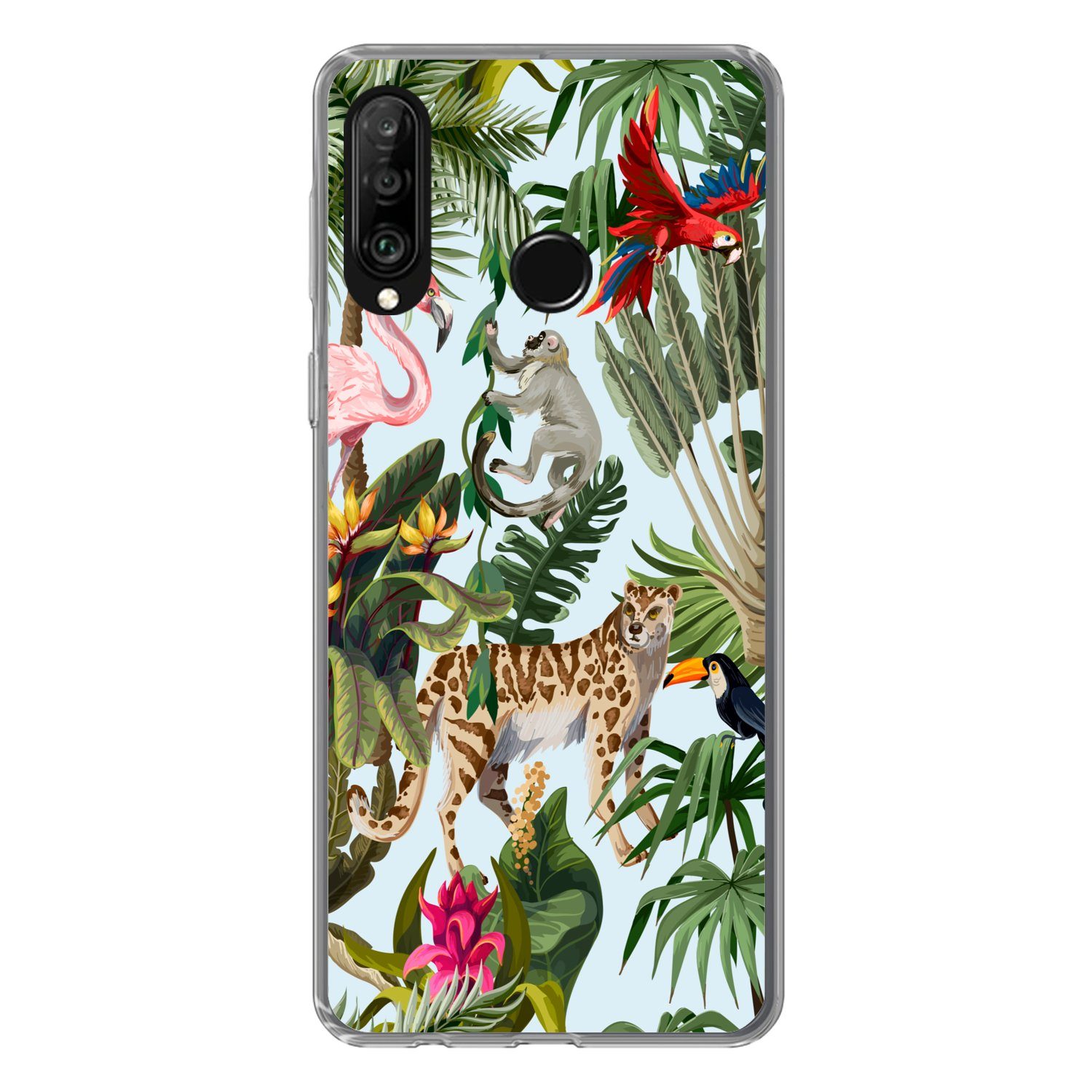 MuchoWow Handyhülle für Huawei P30 Lite Dschungel - Tiere - Mädchen - Kinder - Jungen - Fl, Handy Case, Silikon, Bumper Case Dünn