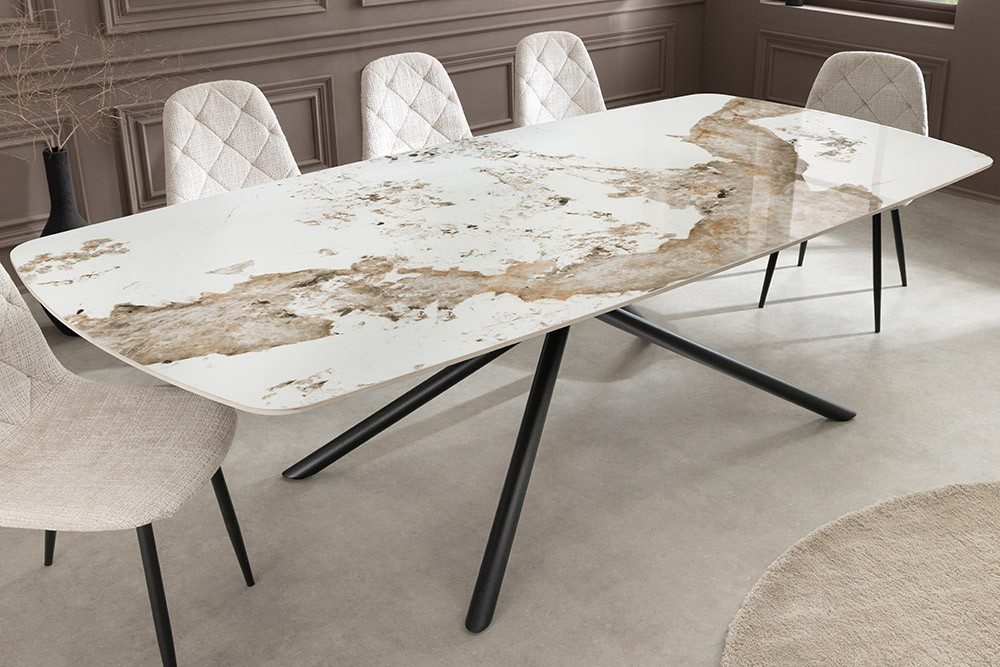 riess-ambiente Esstisch OSAKA 200cm weiß/braun/schwarz - Keramik, Metall, Sterngestell, Marmor (Einzelartikel, 1-St), Moderner Familientisch - ideal f. Wohnzimmer & -küchen oder Essbereich