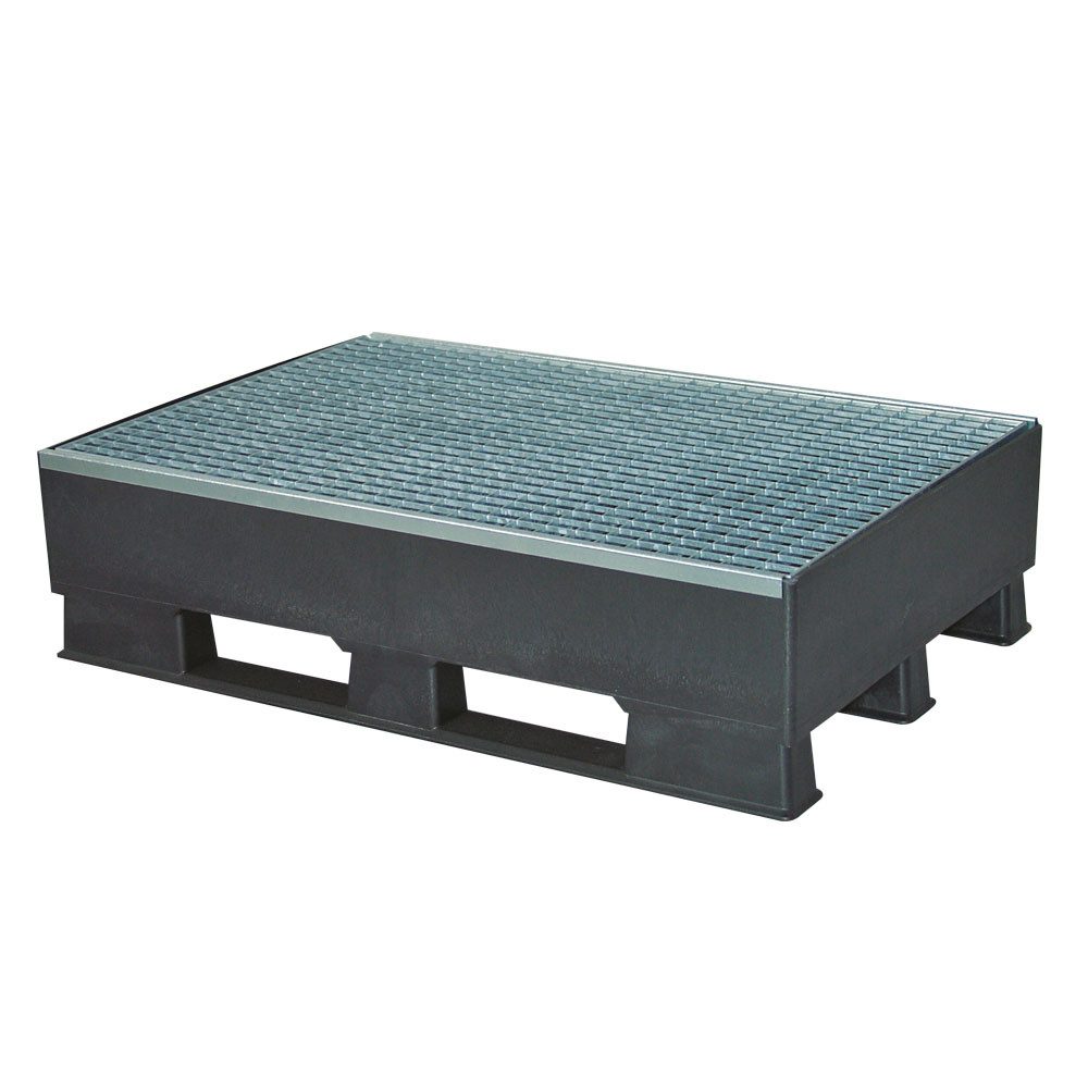 BRB-Lagertechnik Ölauffangwanne Sicherheits Auffangwanne aus Kunststoff, mit Gitterrost, 120 Liter, Sicherheits-Auffangwanne im Euro-Palettenmaß