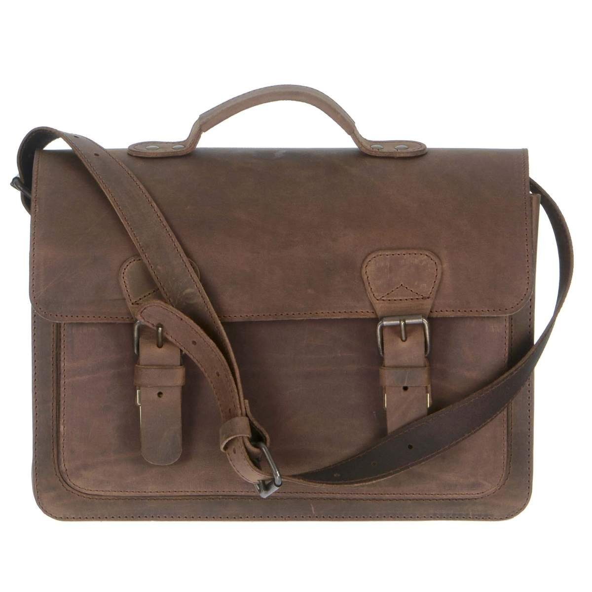 Ruitertassen Aktentasche Classic, 38 cm Schultasche mit 2 Fächern, kleine Lehrertasche, rustikales Leder ranger braun