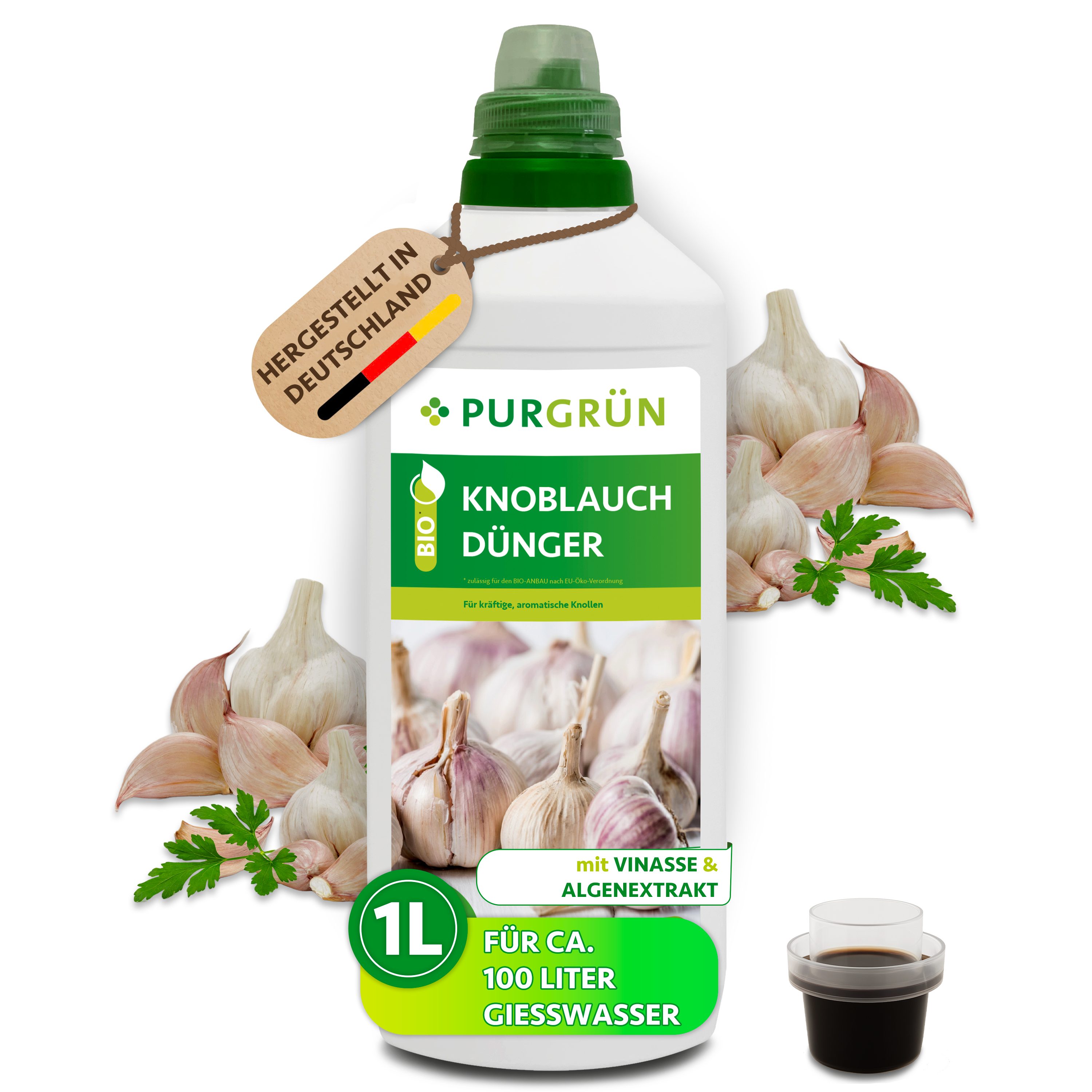 Purgrün Gemüsedünger Bio Knoblauch Dünger, NPK 4+1+7, Algenextrakt, 1 Liter, Flüssigdünger, 1-St., 1 Liter