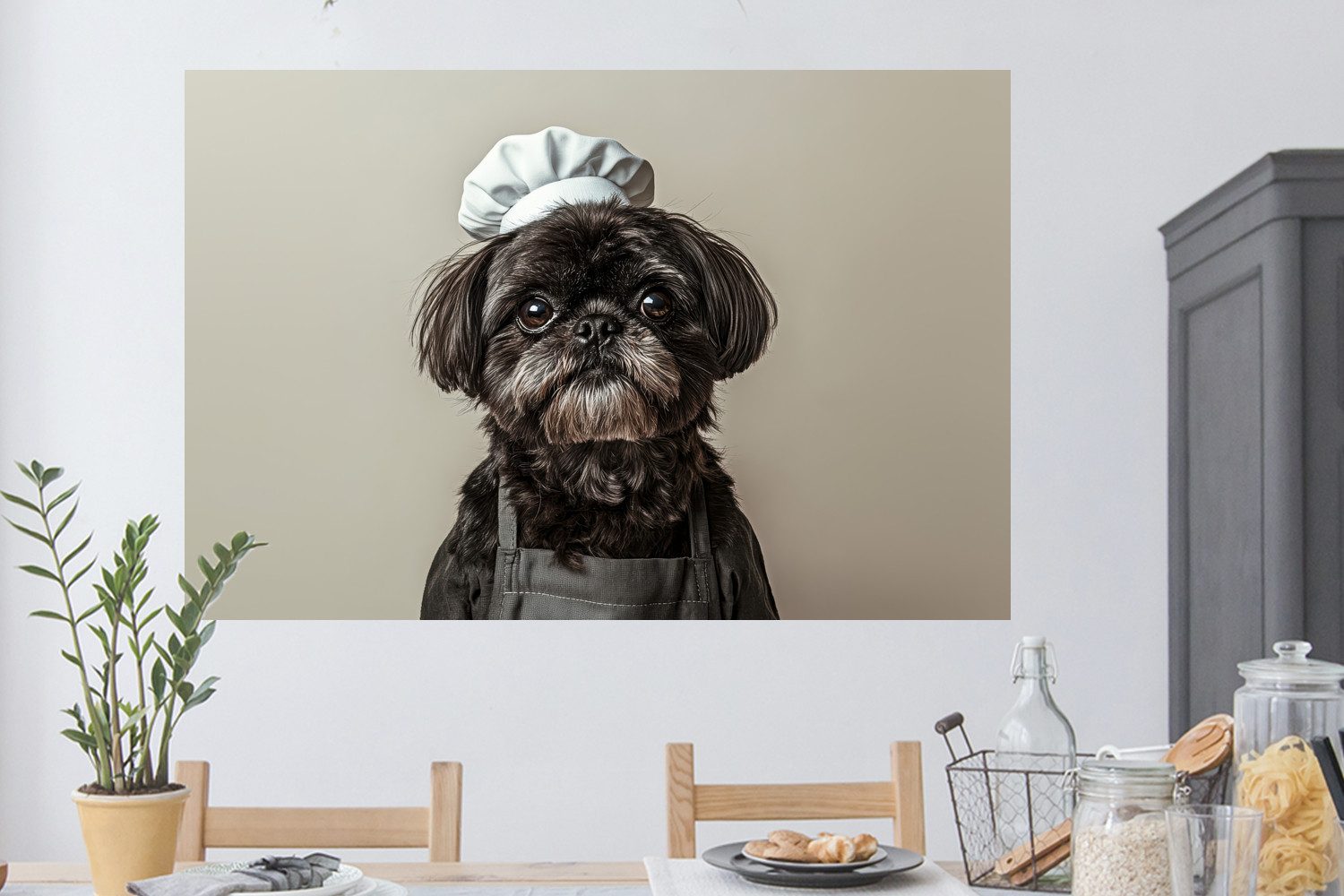 MuchoWow Wandsticker Kochkleidung - Schwarz - Hund (1 St), Wanddeko, Aufkleber, Wandtattoo, 120x80 cm