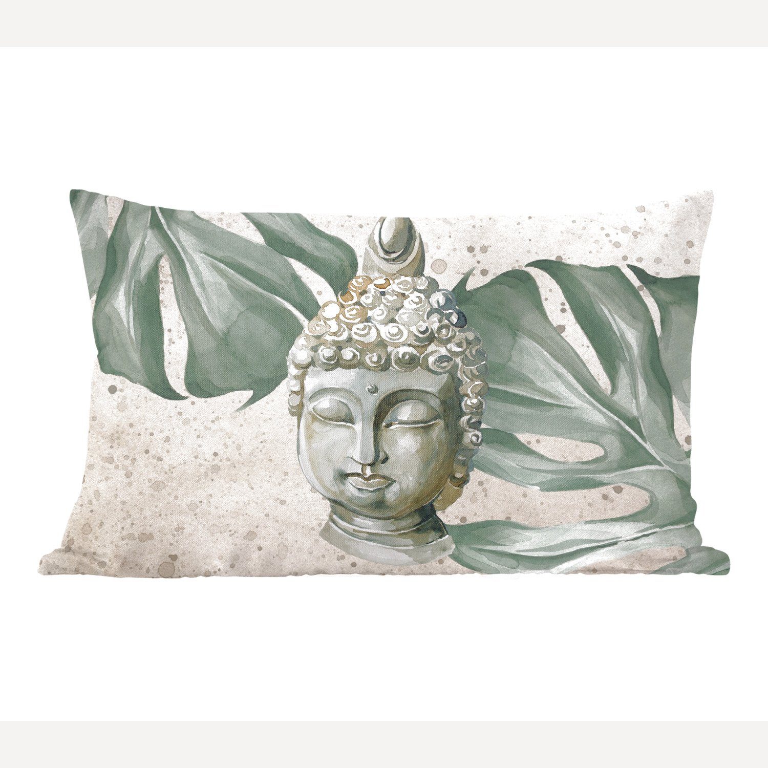 Wohzimmer Grau, Dekokissen Buddha Füllung, Zierkissen, - - Dekokissen Kopf mit Dekoration, MuchoWow Schlafzimmer