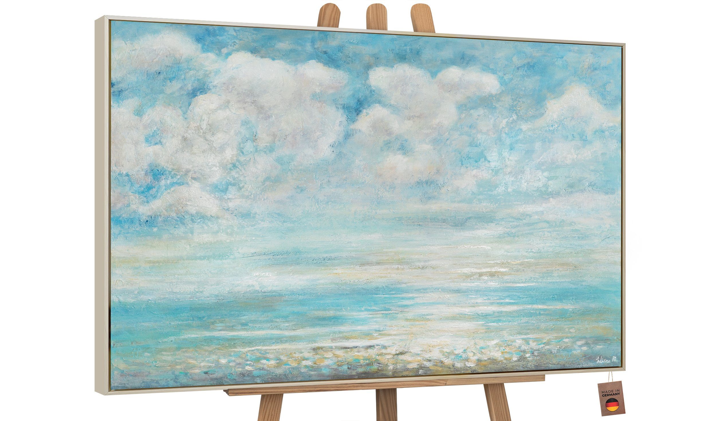 YS-Art Gemälde Abkühlung, Landschaft, Leinwand Bild Handgemalt Meereslandschaft Sonne Strand Meer Mit Rahmen in Beige | Gemälde