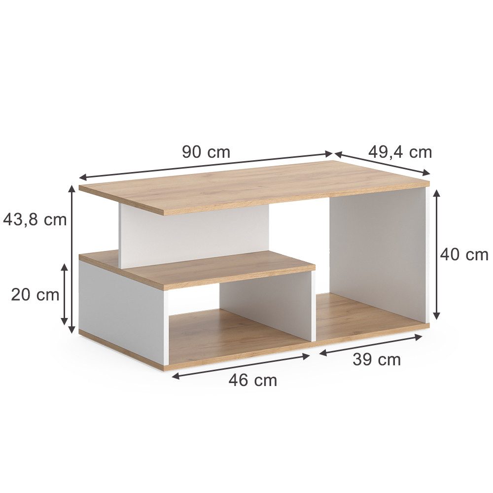 Vicco Couchtisch Hasso, Goldkraft Eiche/Weiß, 90 x 49.4 cm günstig online kaufen
