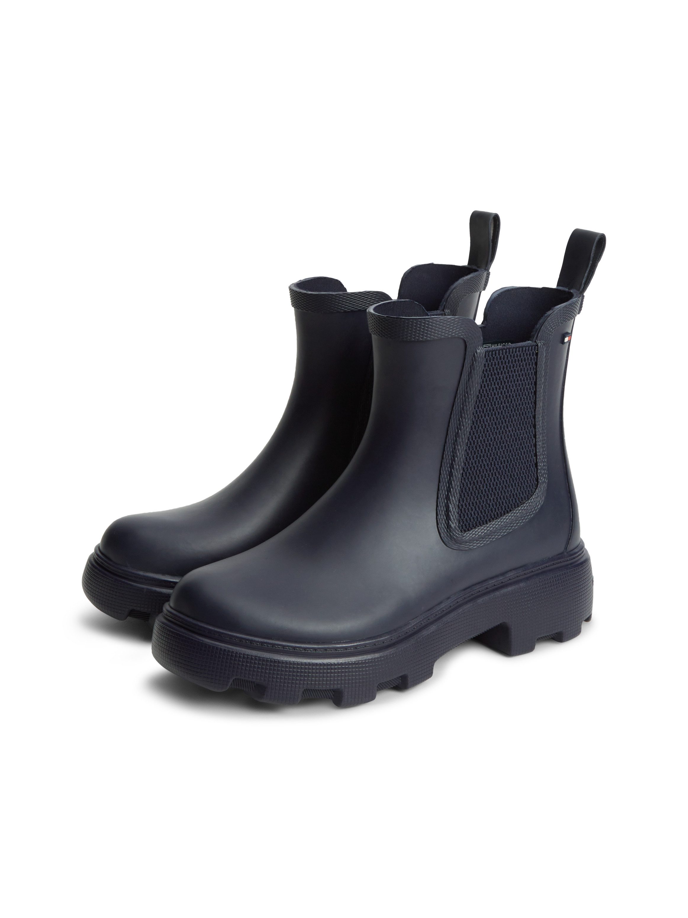 Tommy Hilfiger RUBBER FLAG CLEATED RAINBOOT Chelseaboots Stiefelette, Rainboots mit beidseitigem Stretcheinsatz