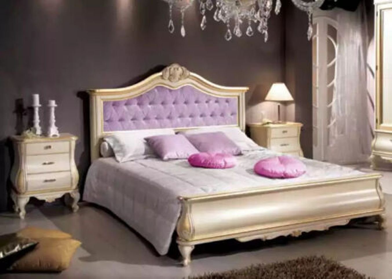 Bett), (1-tlg., Mit Bett Knöpfe Doppelbett für Chesterfield Luxuriöses Schlafzimmer Holzmöbel JVmoebel Bett Nur