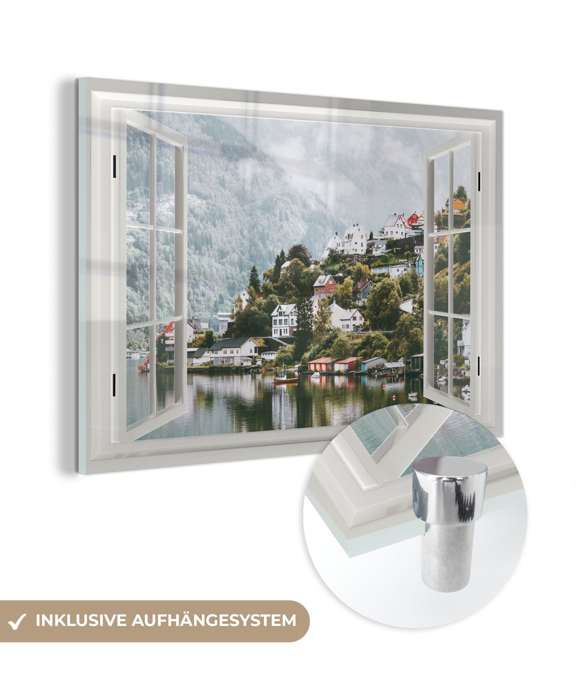 MuchoWow Acrylglasbild Aussicht - Wasser - Winter, (1 St), Glasbilder - Bilder auf Glas Wandbild - Foto auf Glas - Wanddekoration