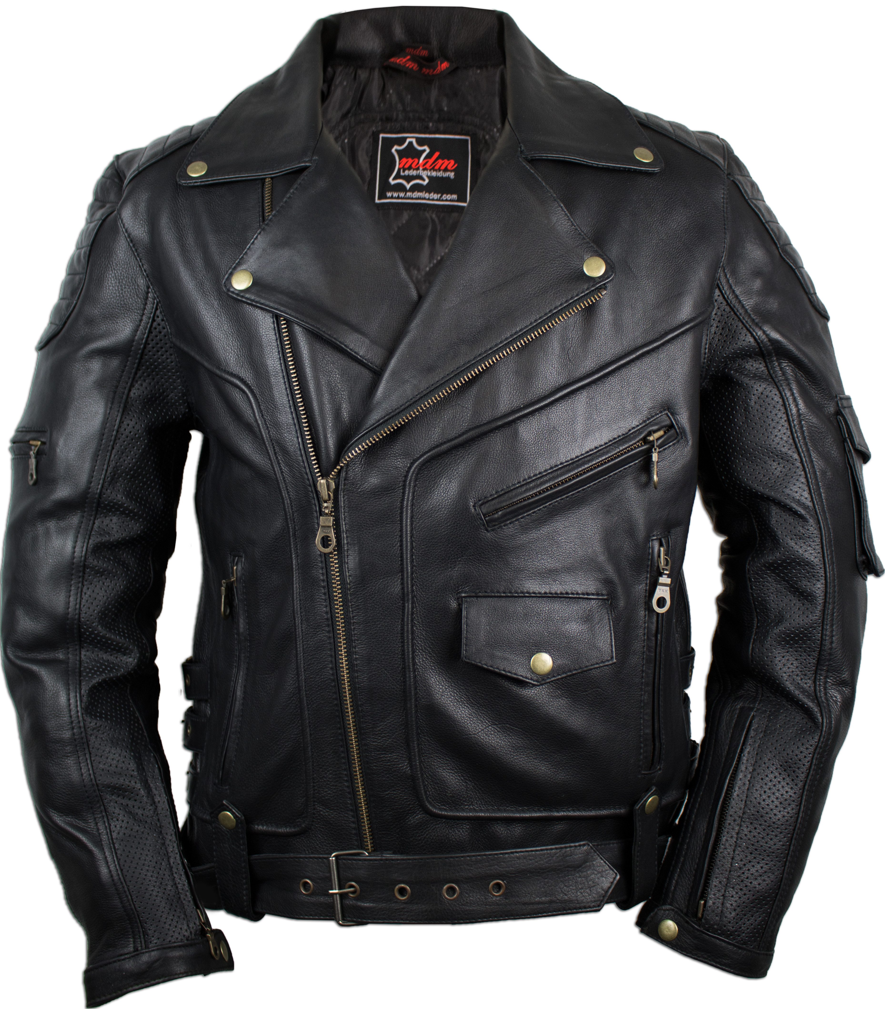Motorradjacke Herren Motorrad Lederjacke aus echtem Rindsnappaleder mit Protektoren