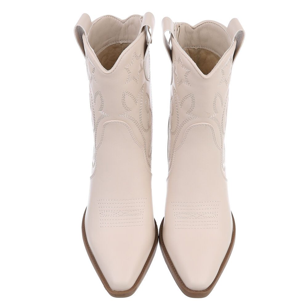 Ital-Design Elegante Westernboots für Damen mit Stickerei und Komfort Westernstiefelette (89937972) Blockabsatz Stiefeletten in Beige