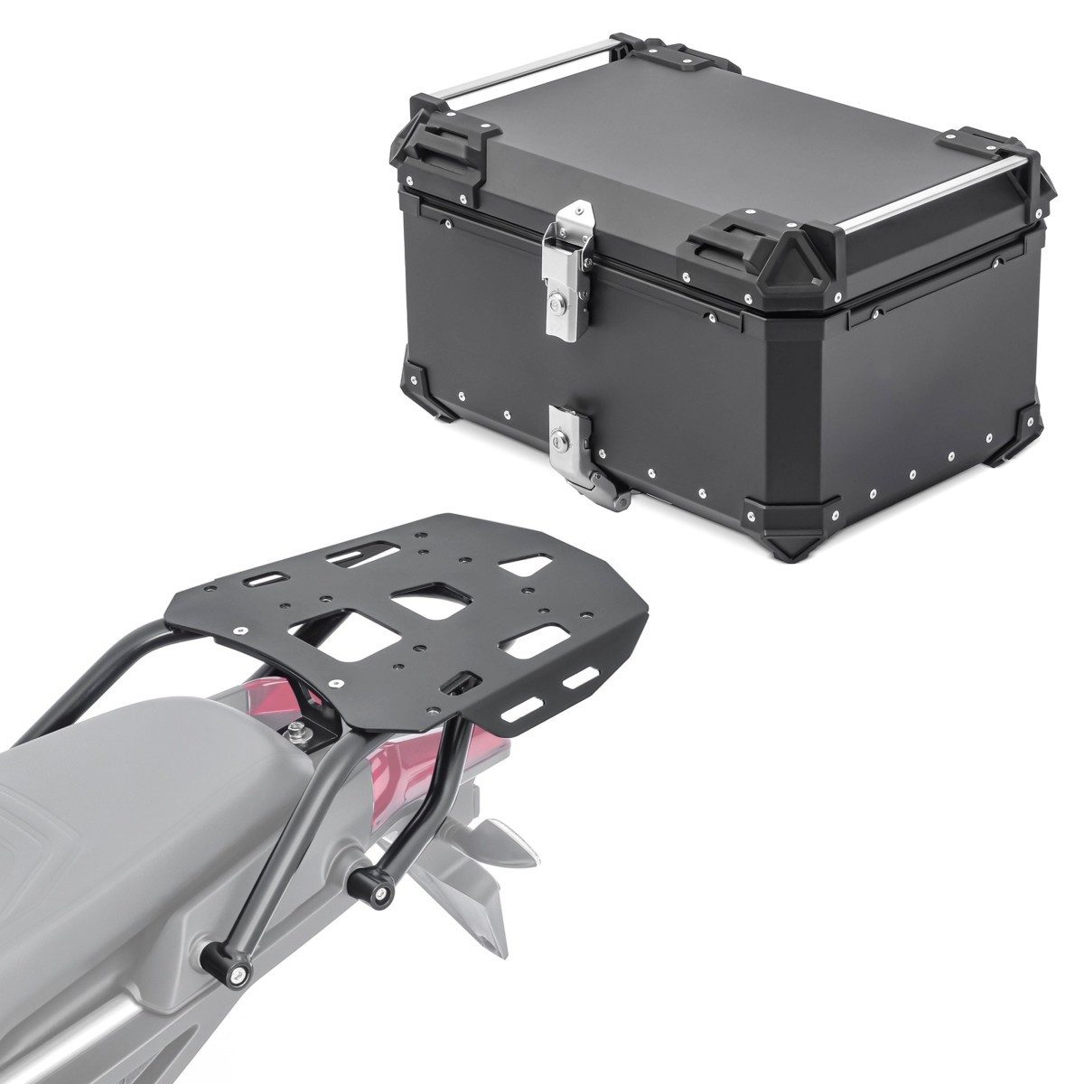 Bagtecs Topcase Set Alu Topcase + Träger für Aprilia Tuareg 660 22-26 # XB65 schwarz