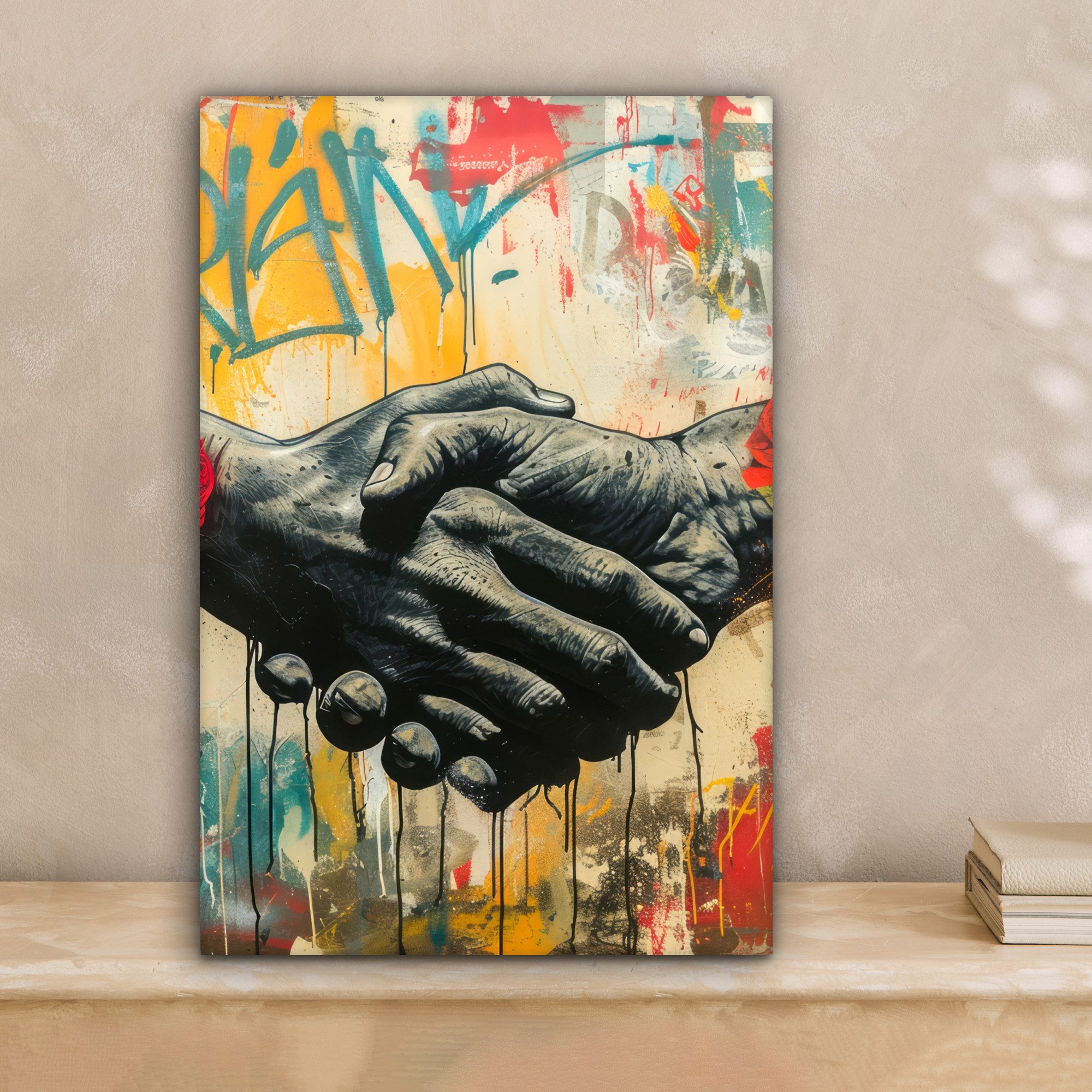 OneMillionCanvasses® Leinwandbild Graffiti - Rosen - Hände - Straßenkunst, günstig online kaufen