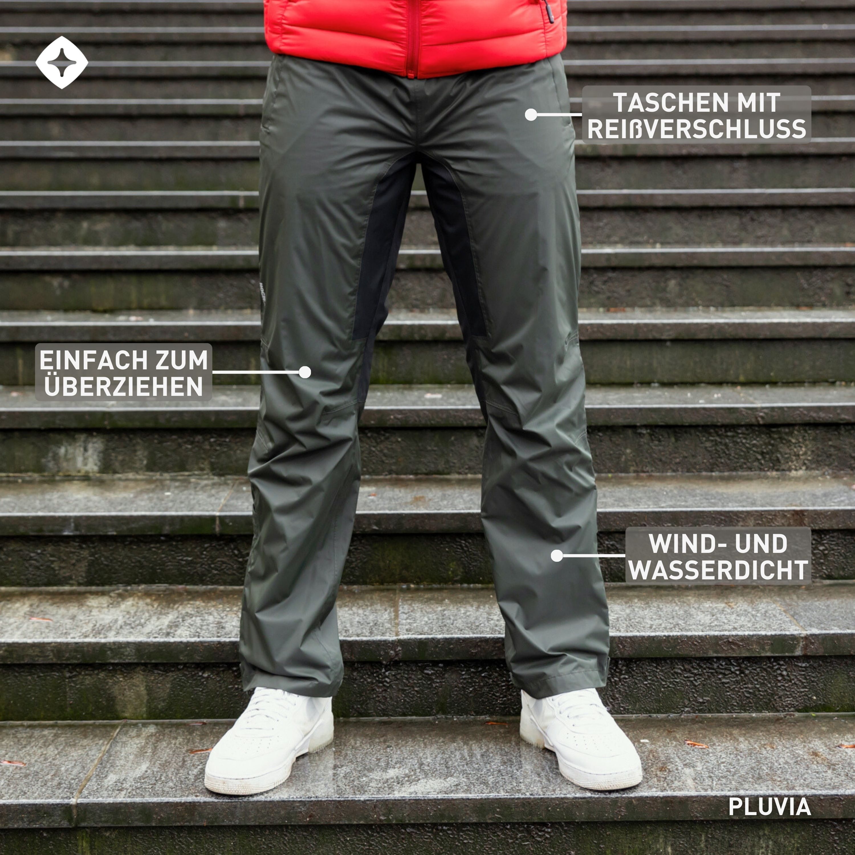Höhenhorn Regenhose Pluvia Herren Wasserdichte Überziehhose Outdoorhose für Männer mit Transportbeutel, Wassersäule 5.000 mm, Atmungsaktiv 5.000g/m2/24h