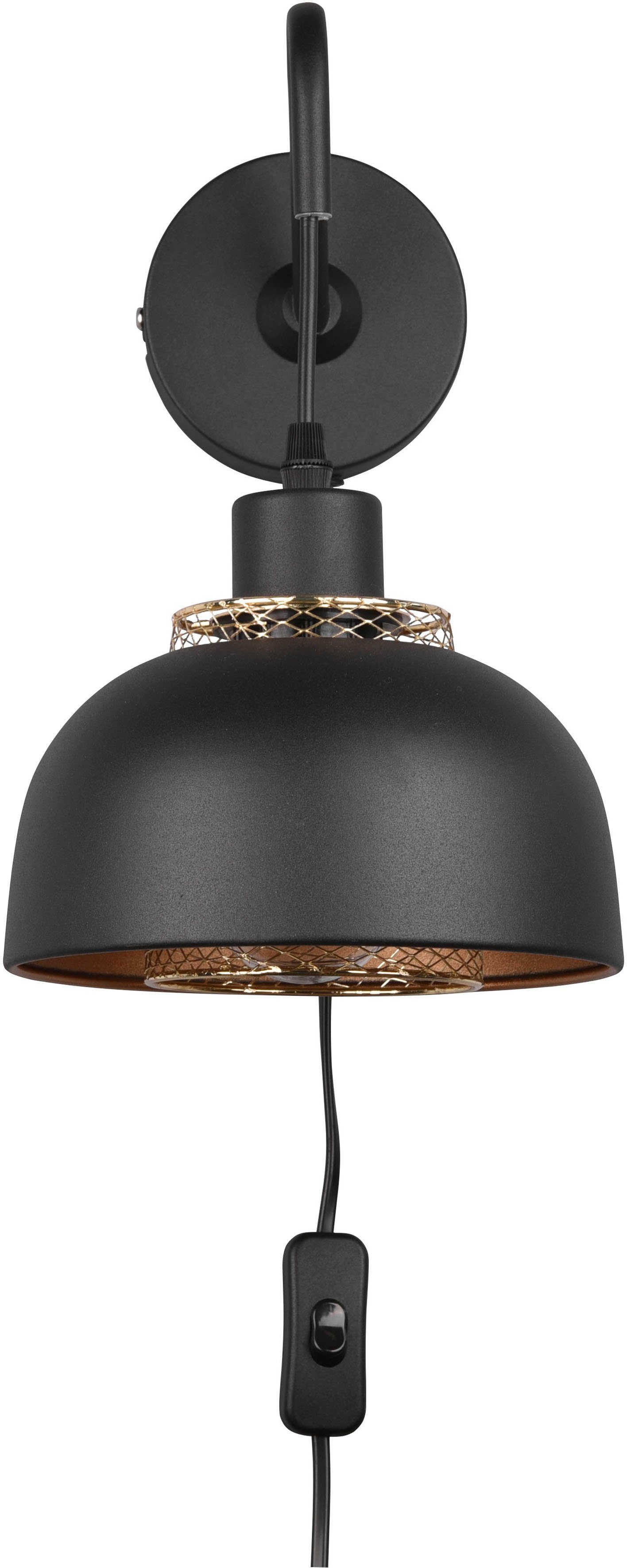 Reality Leuchten Wandleuchte Punch, Ein-/Ausschalter, ohne Leuchtmittel, warmweiß - kaltweiß, Industrie-Look mit Doppelschirm schwarz-gold, exkl 1xE27 max 40W