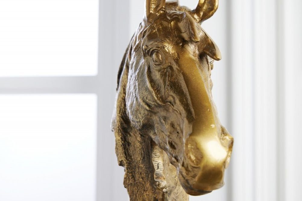 LebensWohnArt Dekoobjekt Pferde Aluminium UMA 40cm Skulptur gold Pferdekopf Deko-Figur