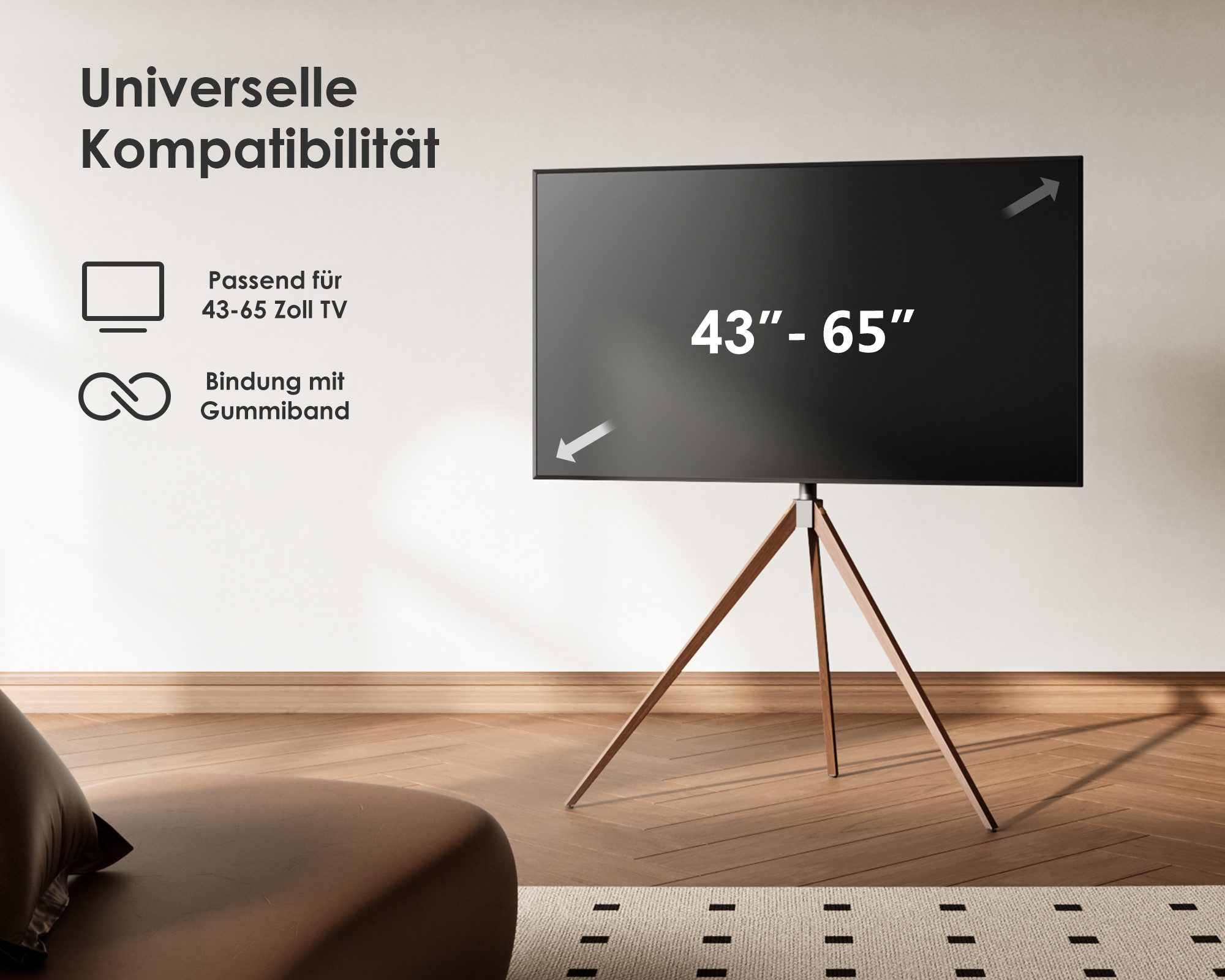 FITUEYES TV-Ständer TV-Halterung, dreieckige Stützkonstruktion, 43-65 Zoll, (bis 65 Zoll, TV Stand im Staffelei Design, höhenverstellbar, bis 40 KG)