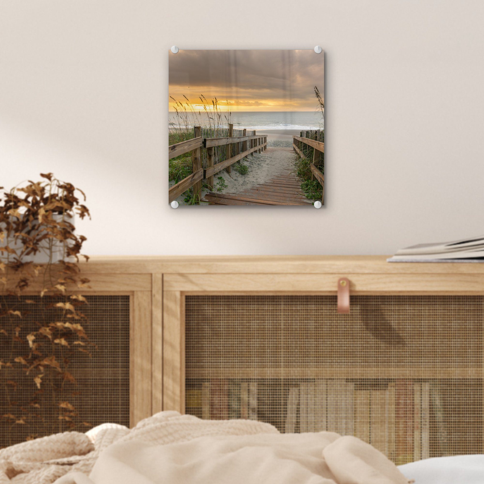 MuchoWow Acrylglasbild Strand - Meer - Düne - Weg, Inkl. Aufhängung, Bilder auf Glas Wandbild, Wanddeko Wohnzimmer Badezimmer, 20x20 cm – Bild 5 von 5