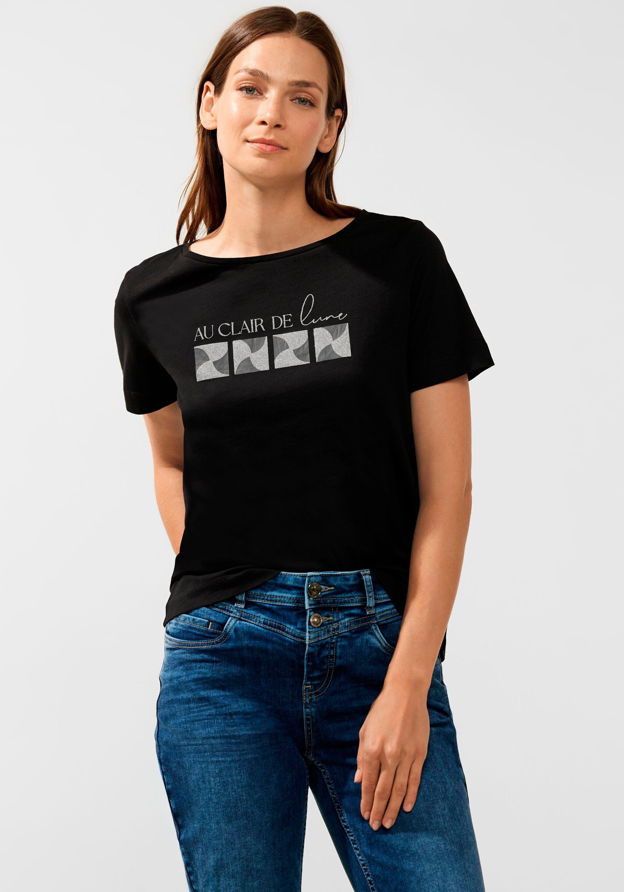 schwarz mit ONE Rundhalsausschnitt T-Shirt STREET