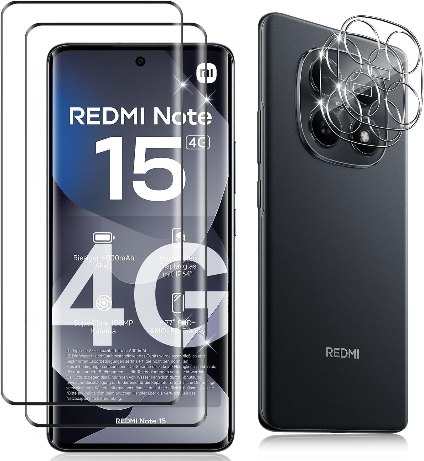 MSM Displayschutzglas 2X 3D Schutzglas (Display + Kamera) für Xiaomi Redmi Note 15 4G 9H
